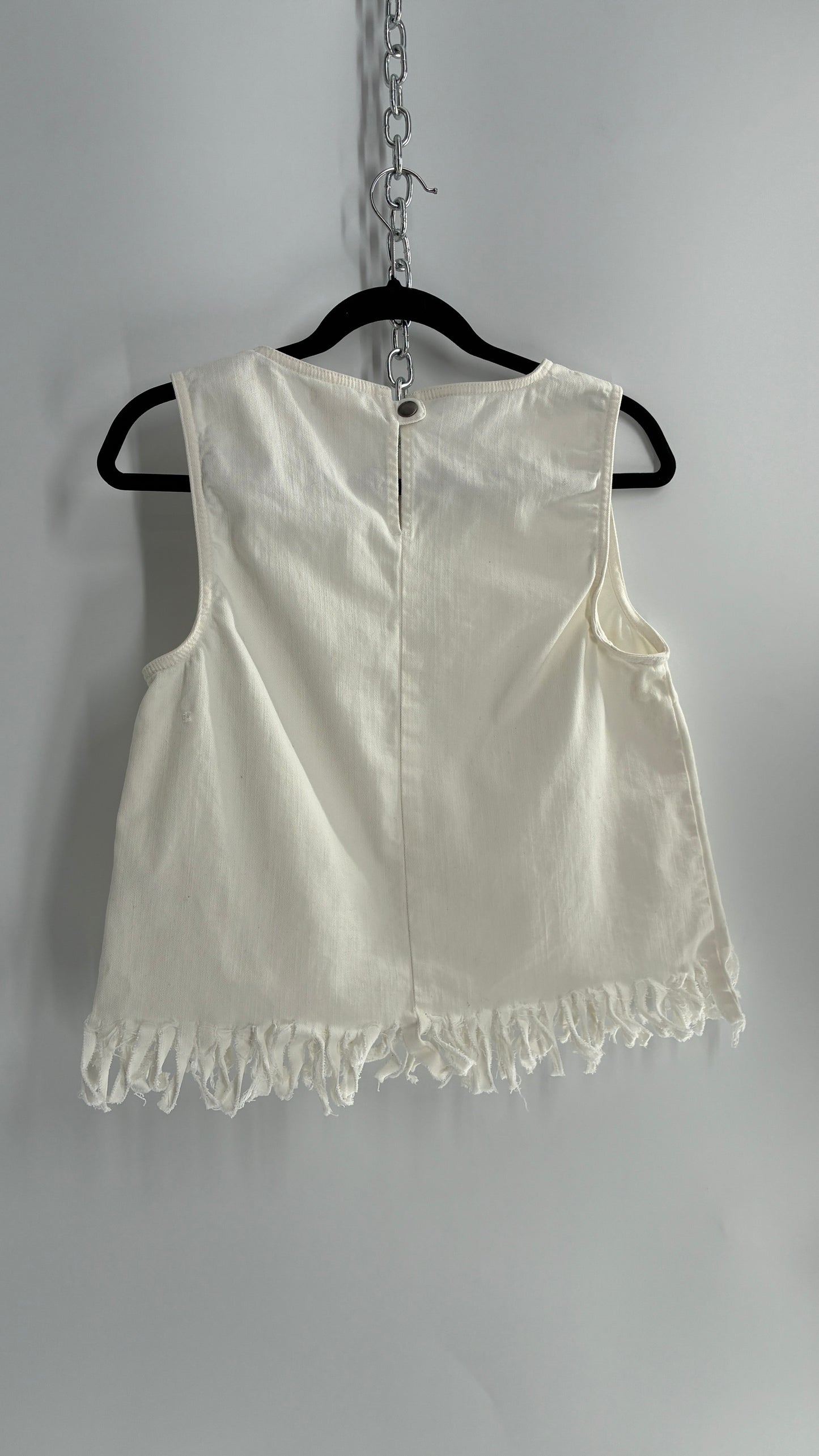 Urban Outfitters Silence + Noise White Denim Fringe Hem Top (Medium)