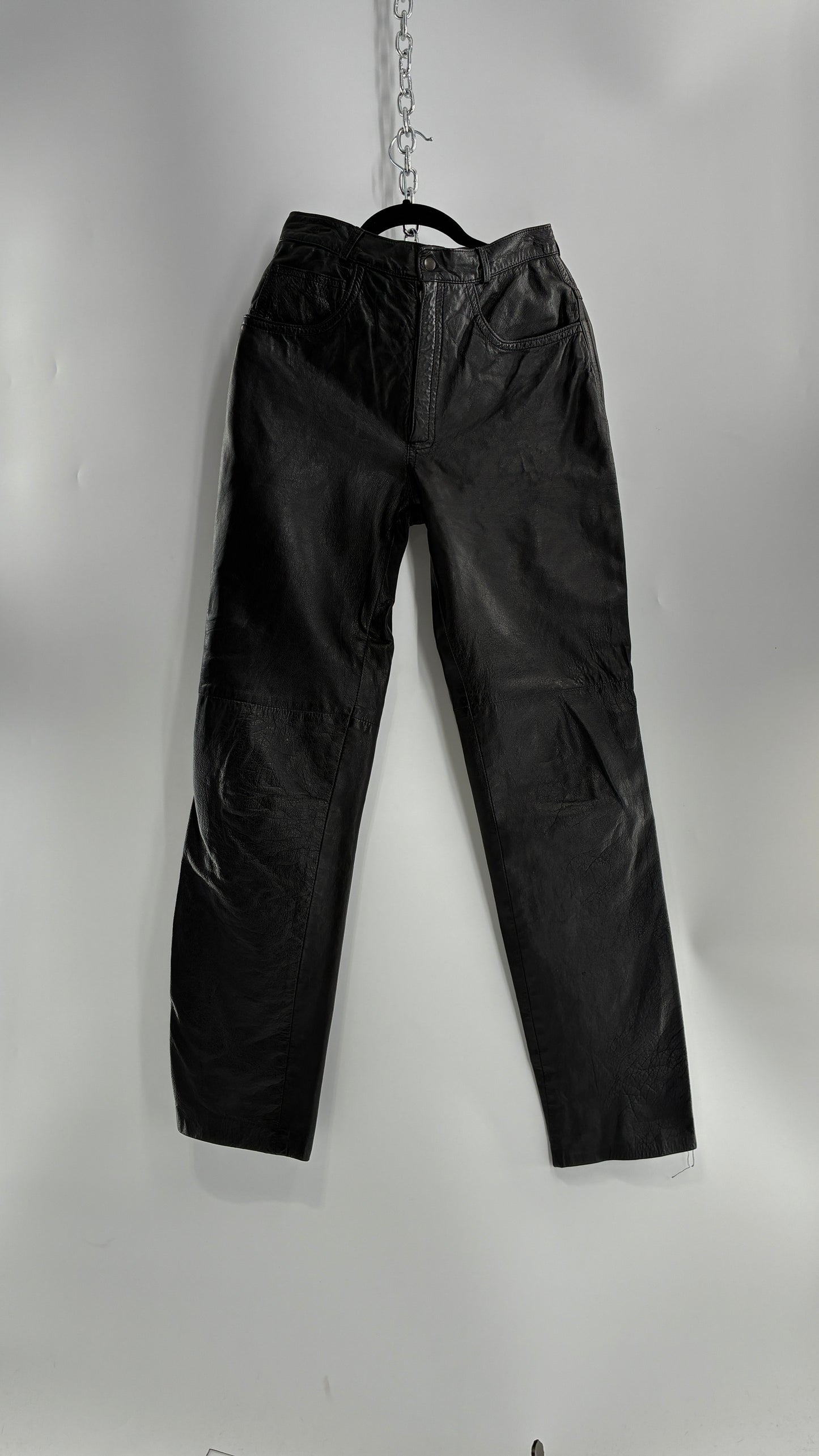 Vintage LILLIE RUBEN High Waisted Black Thin Leather Pants (6)