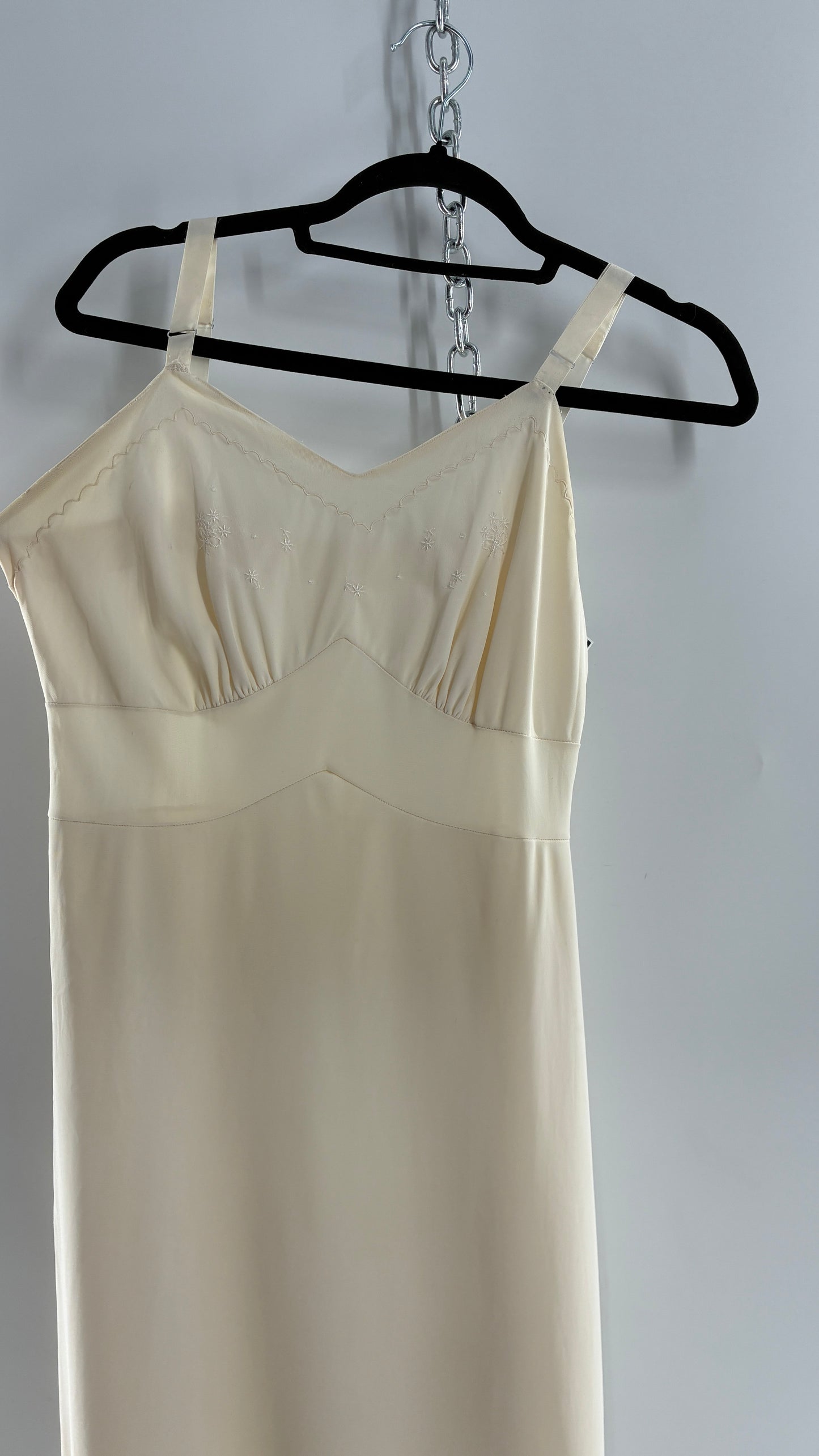 Vintage Slip Dress with Pleated, Embroidered Bust (No Size or Label)