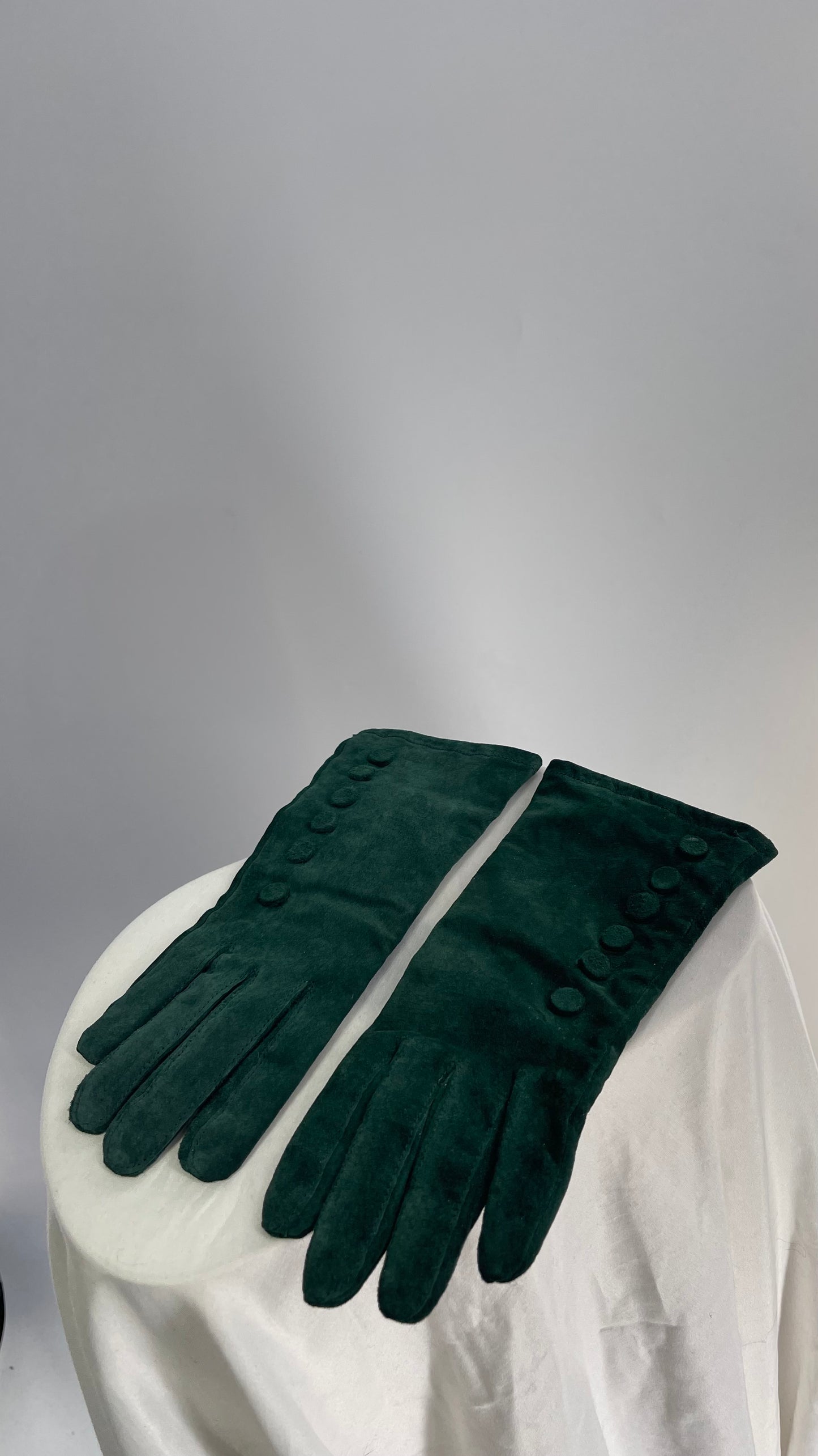 Vintage Green Suede Leather Button Side Gloves