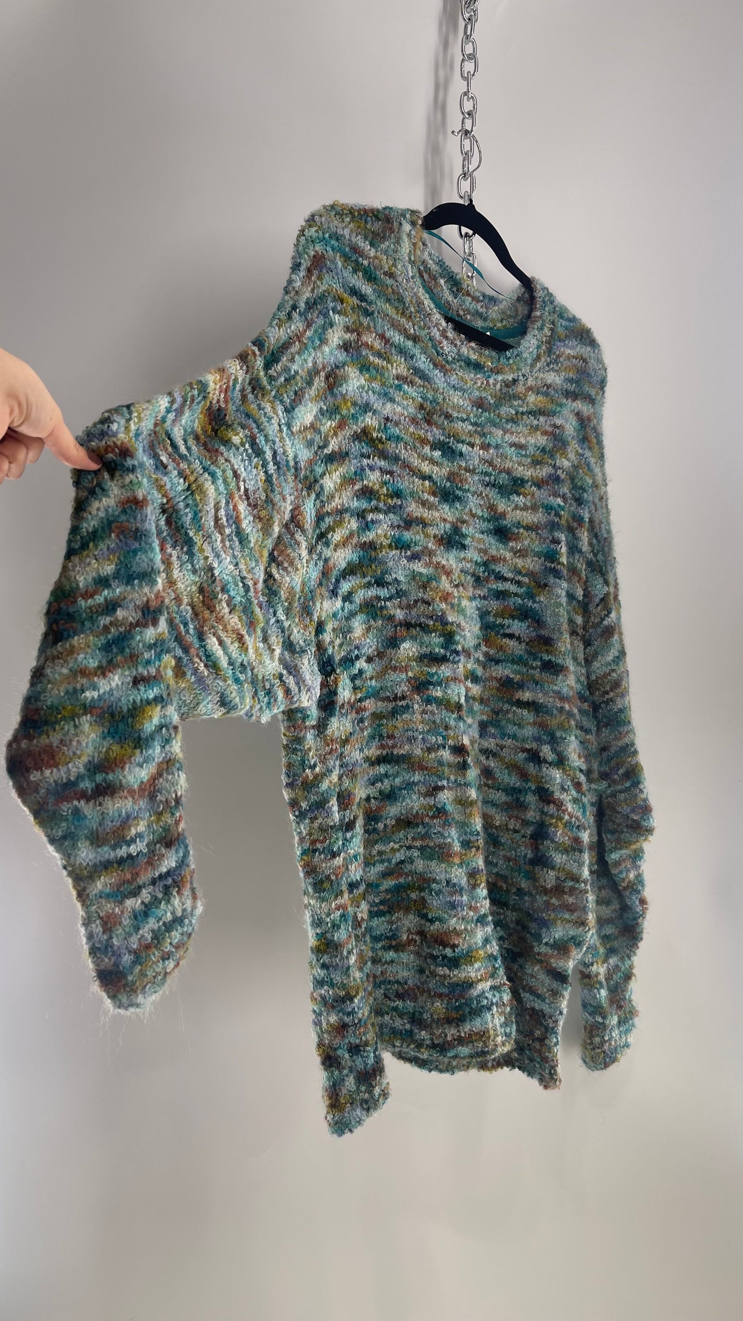 Free People 72% Alpaca 21.5% Wool Green/Blue Sweater (Medium)