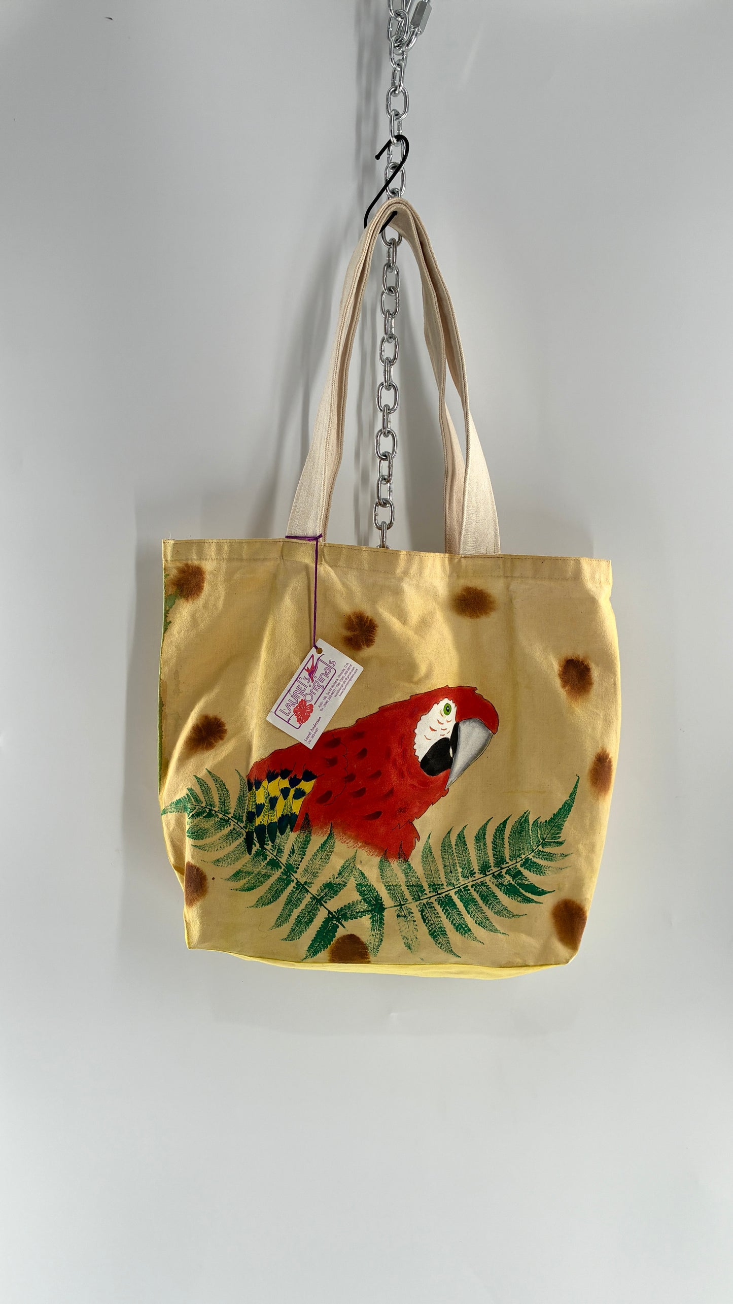 Vintage Laurel’s Originals by Laurel Anderson 100% Cotton Artisanal Hand Painter Tropical Tote Bag