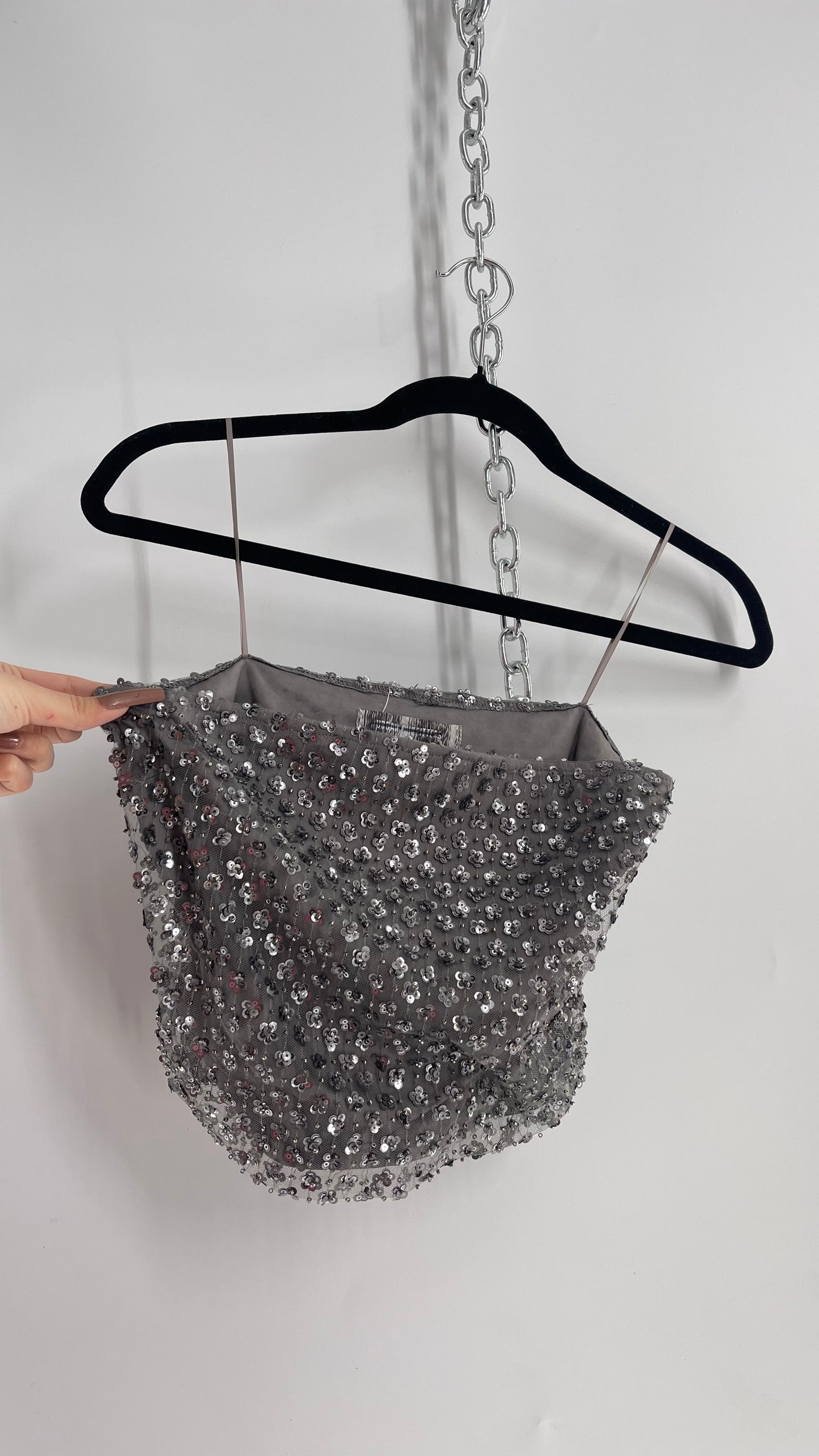Intimately Free People Grey Beaded Tube Top with Side Zipper (Small)