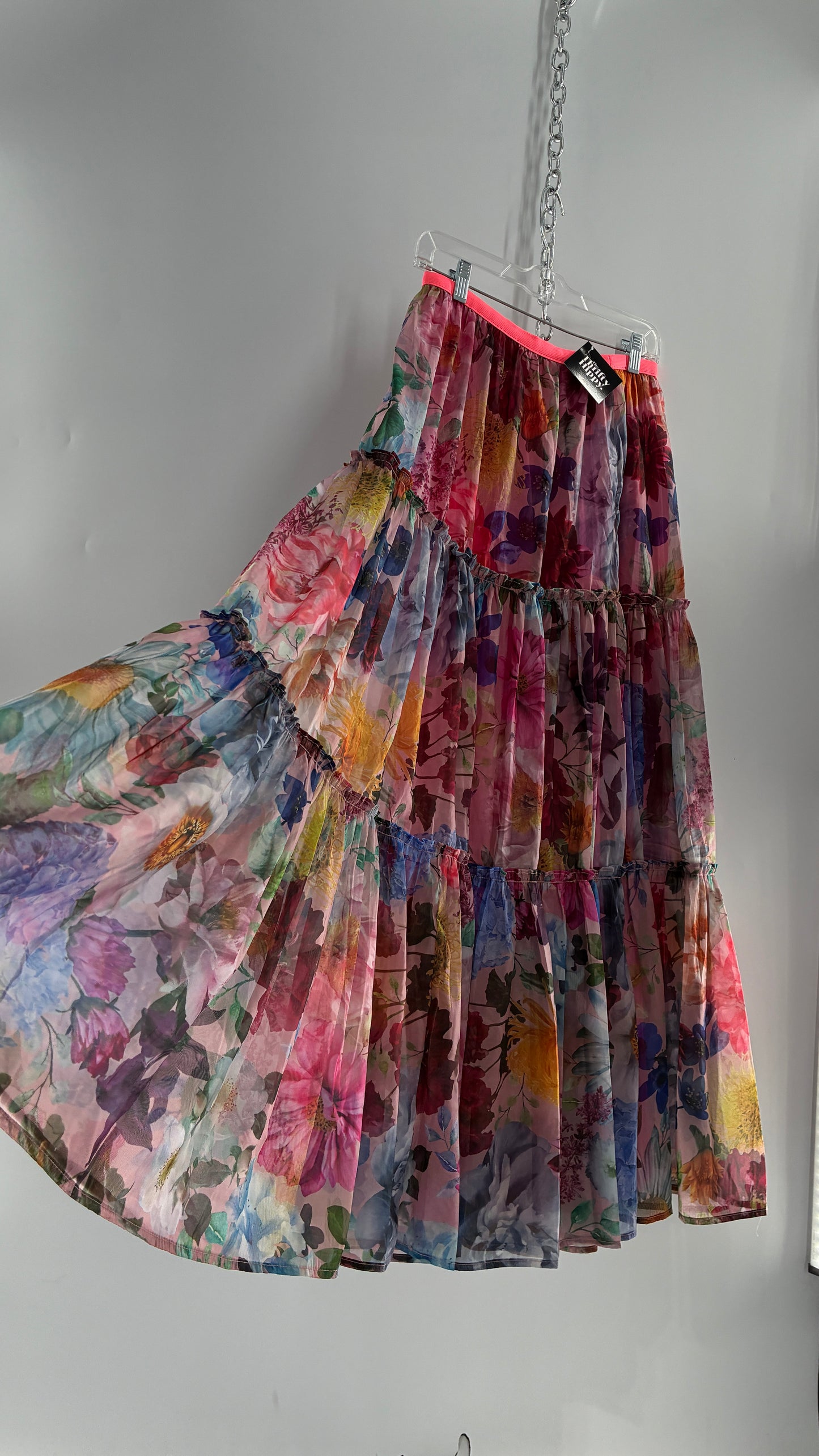 Handmade Floral Overlay Tiered Voluminous Skirt (Medium)