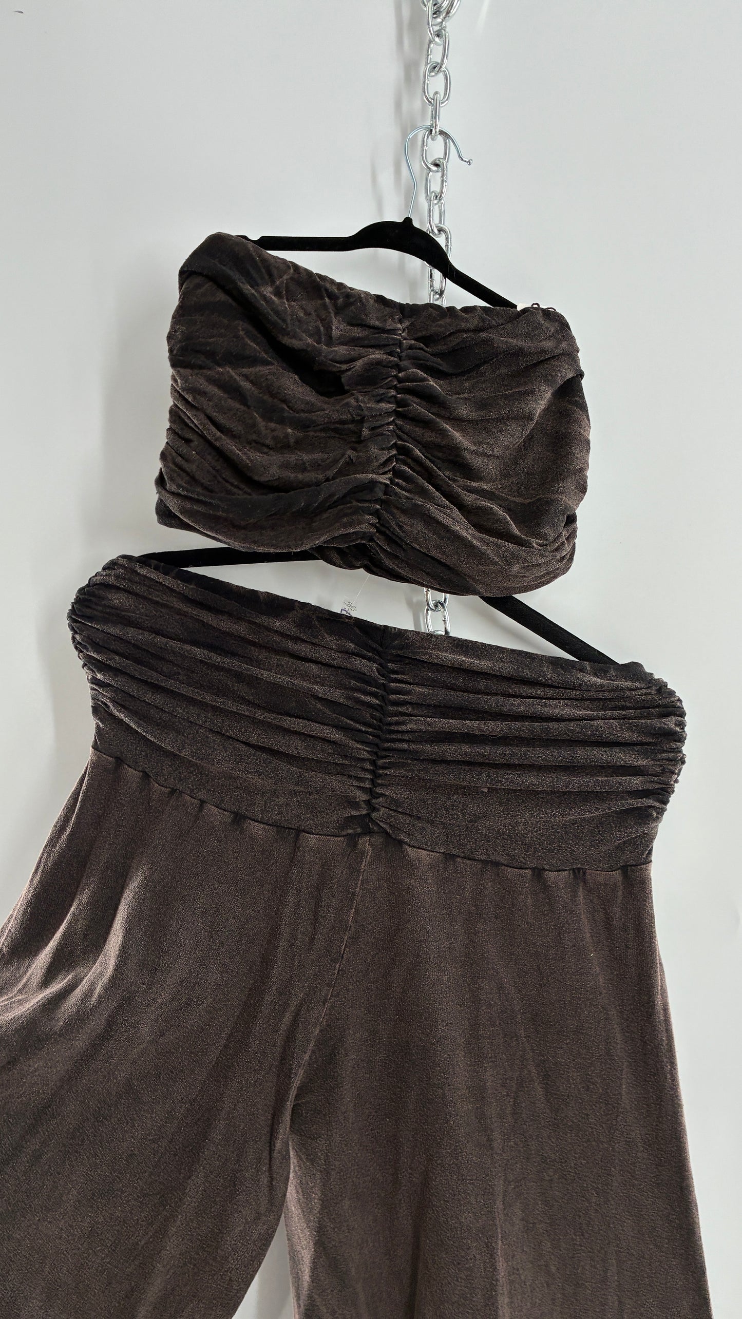 Free People Acid Wash Style Ruched Tube Top And Ultra Wide Leg Pant Set with Tags Attached (L)