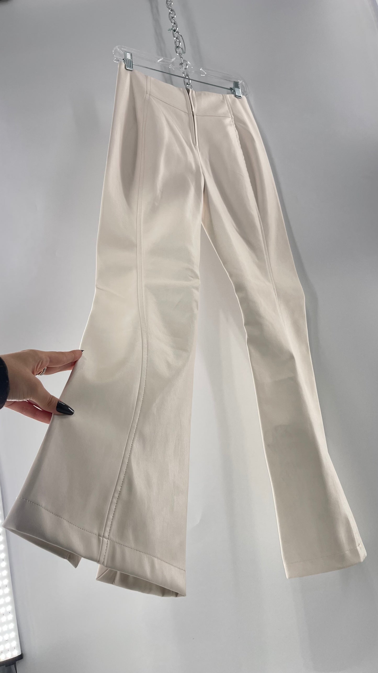 Free People White Cream Faux Flare Leather Pants (29)