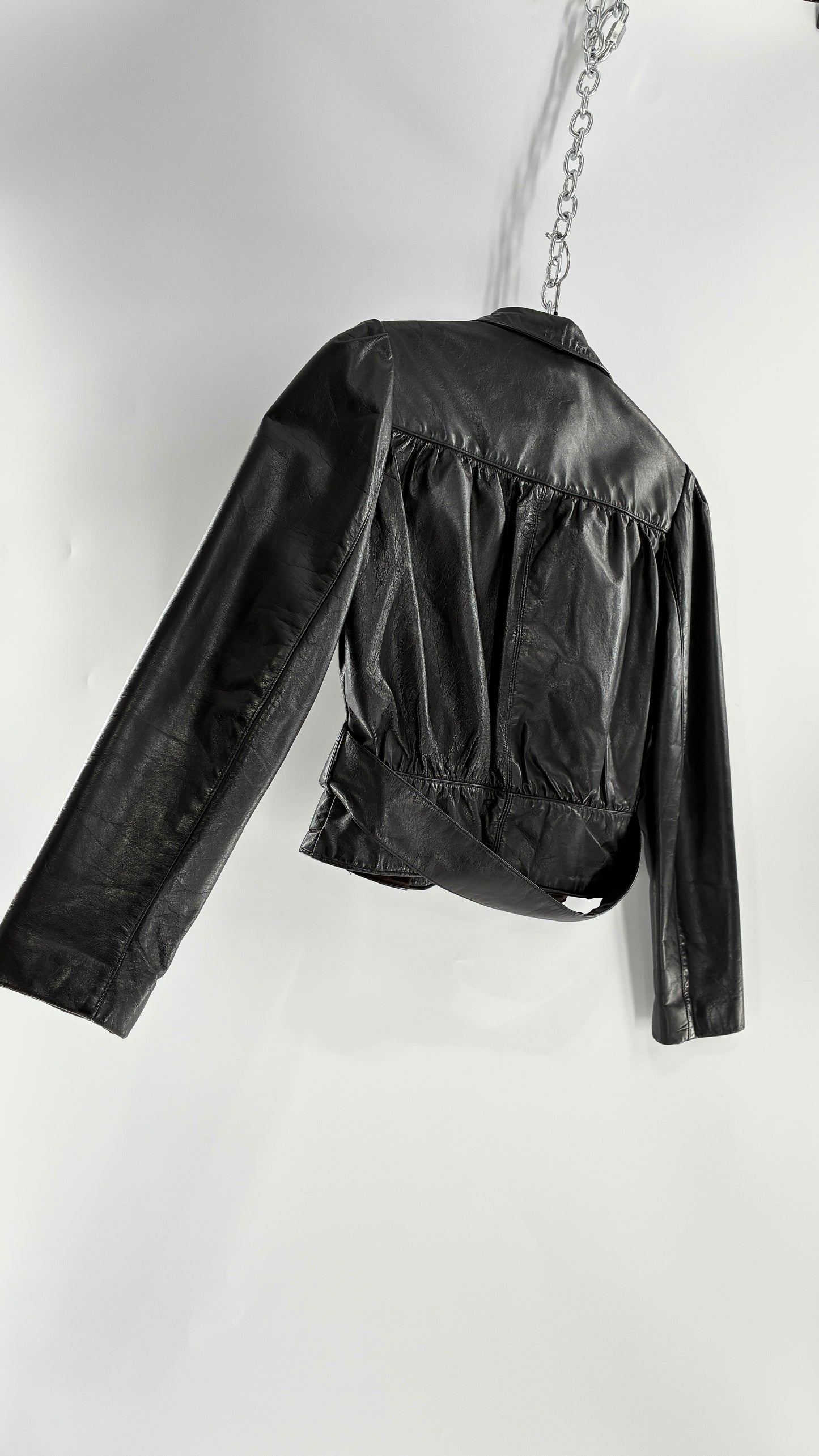 Vintage FIDELITY LEATHERS Cropped and Collared Motorcycle Jacket (Small)