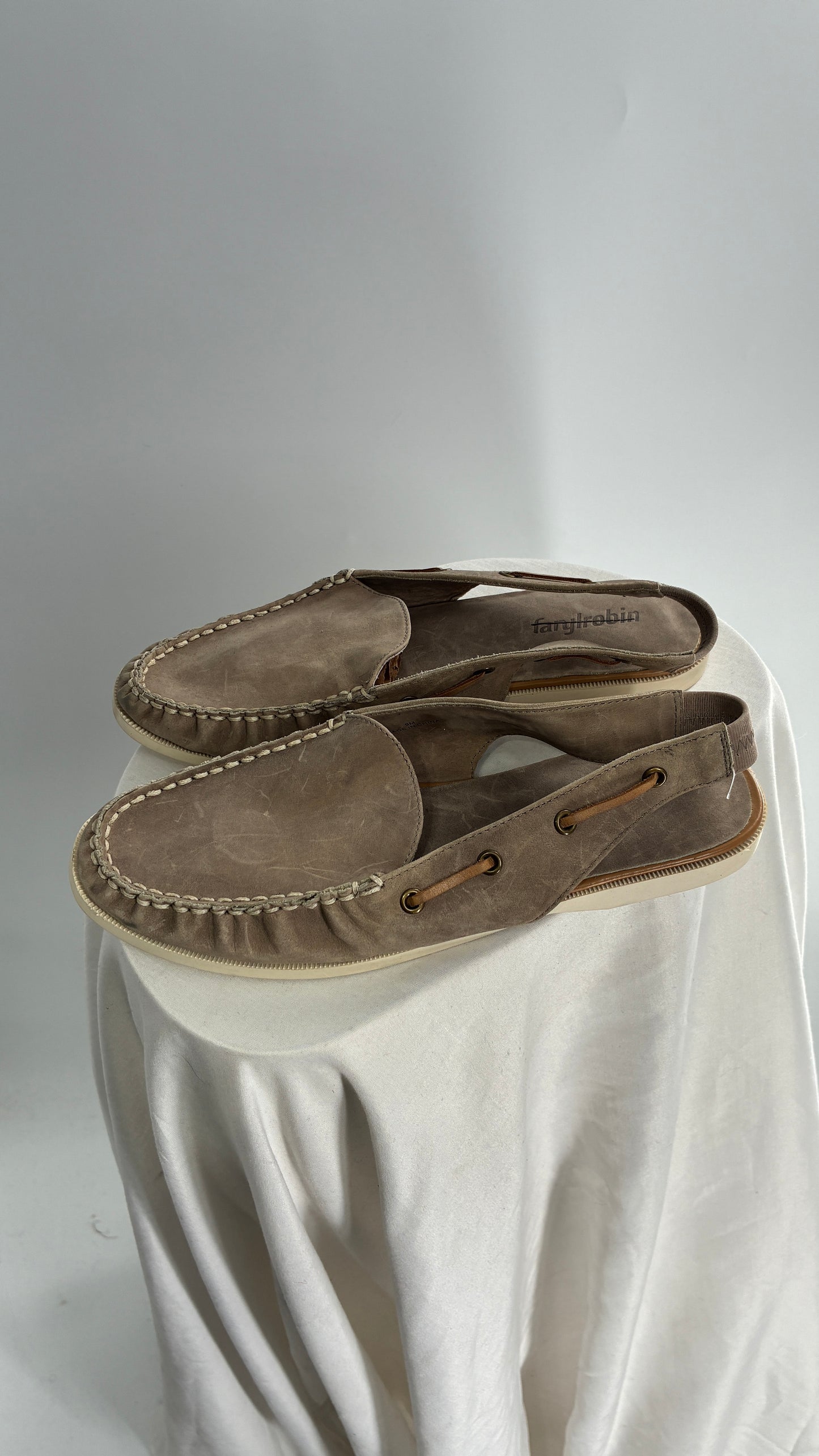 FARYL ROBIN Genuine Leather Taupe Slingback Boat Shoes (9)