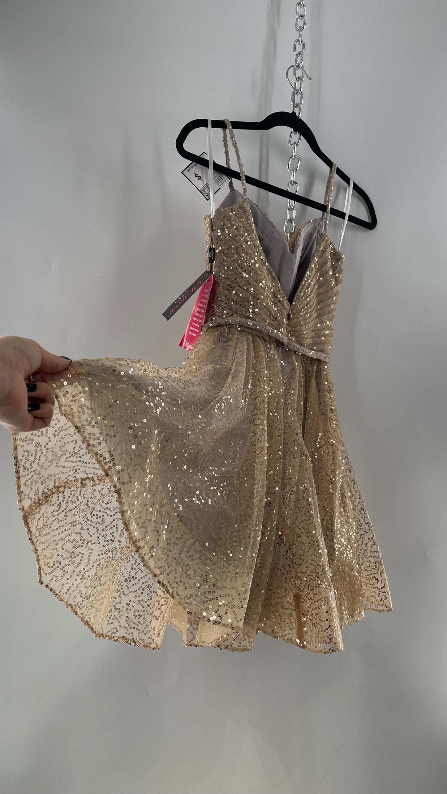 Terani Couture 1922H0420 Sleeveless Gold Sequin Tutu Dress with Ruched Corset Body (0)