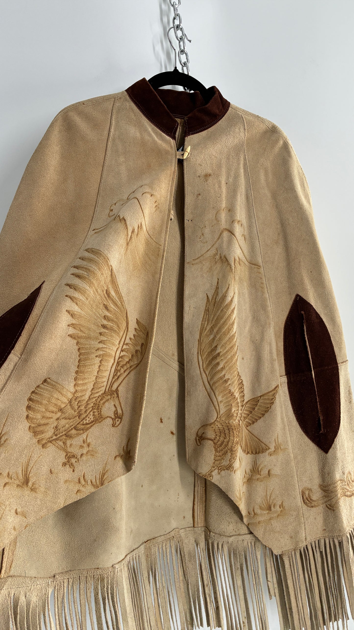 Vintage Animal Hide Engraved Poncho OverCoat (C)(One Size)