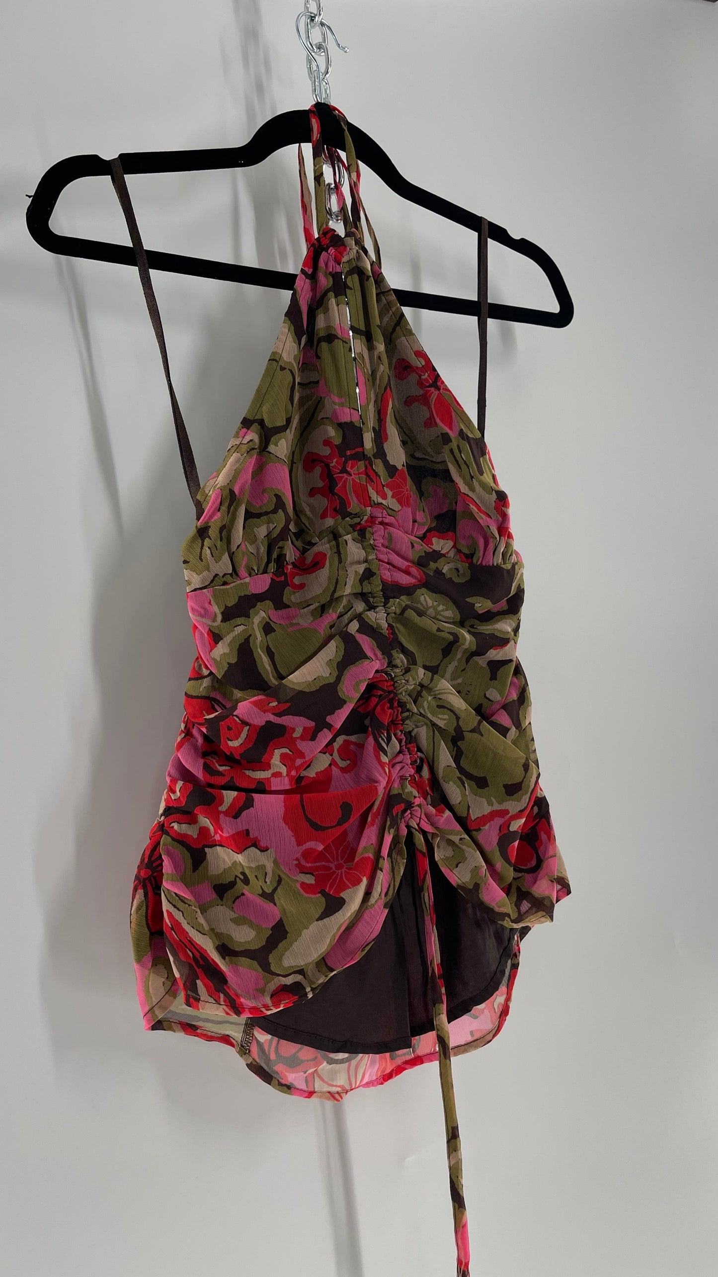 Free People Floral Halter with Ruched Midriff and Open Bust(XS)