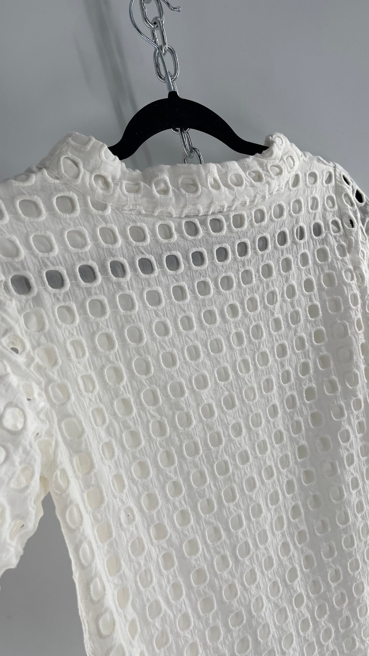 Anthropologie Wolven White Puff Sleeve Open Square Embroidery Layered Blouse (4)