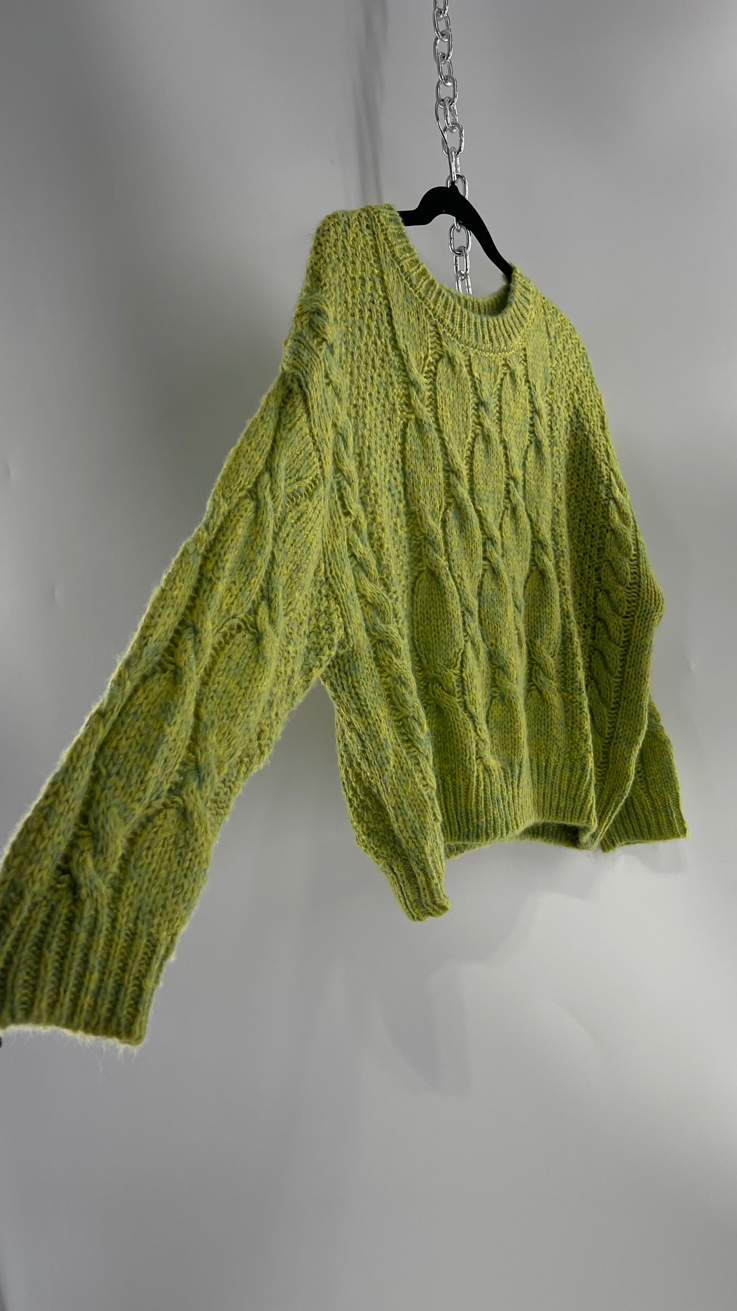 JOA Lime Green/Yellow Cableknit Sweater (S)