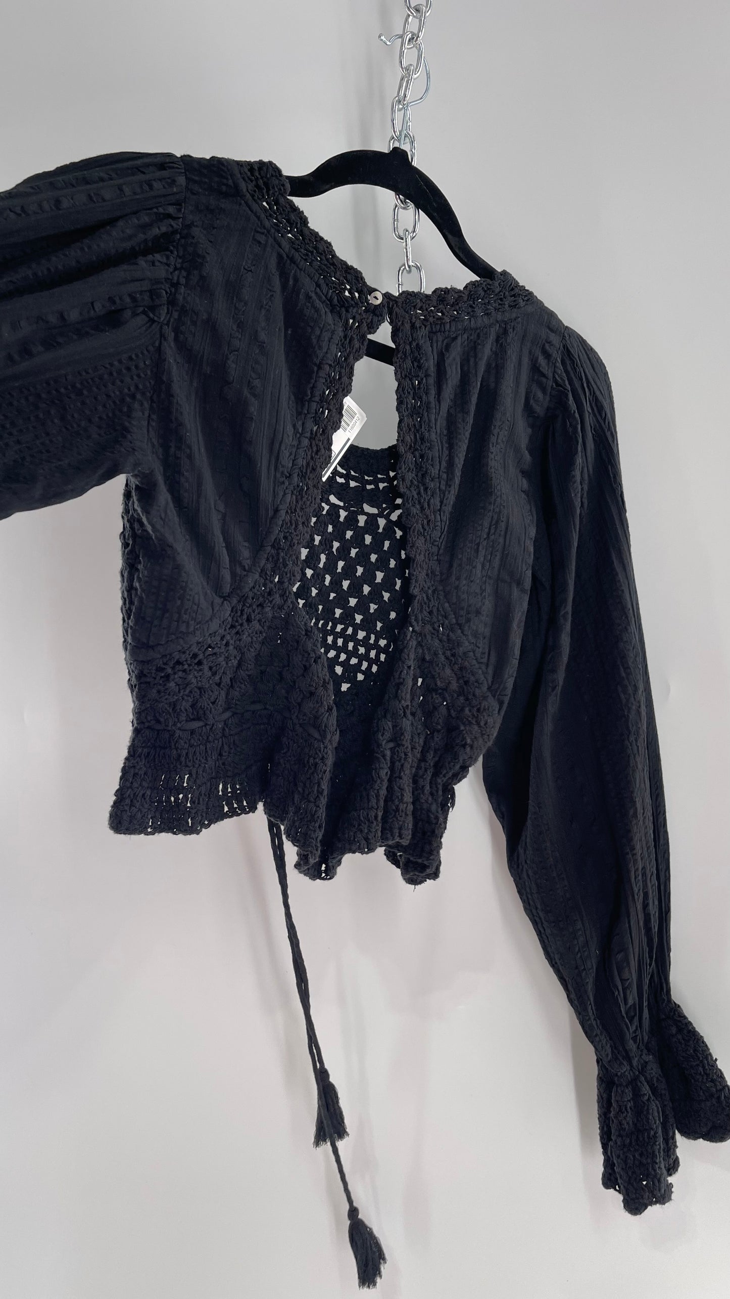 Free People Black Crochet “Megan” Top (XS)