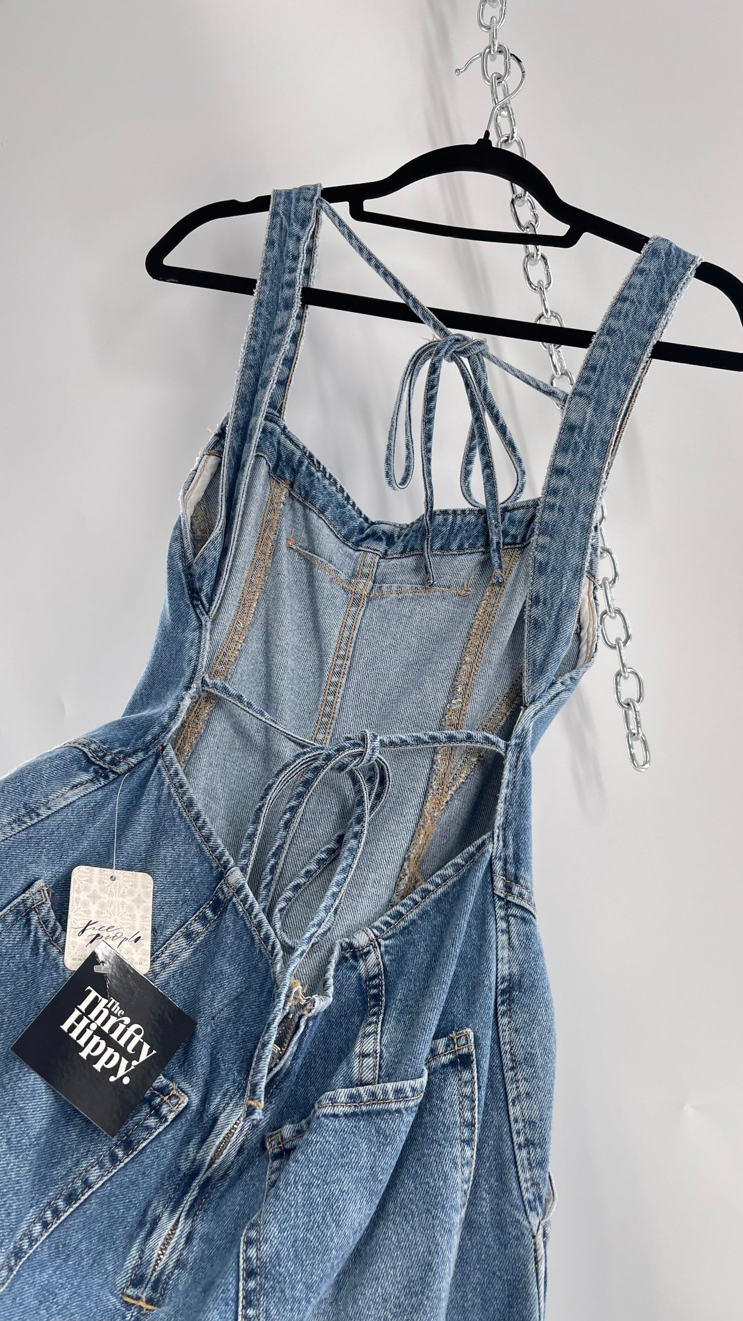 Free People Denim Backless Wide Leg Jumpsuit with Tags Attached (Small)