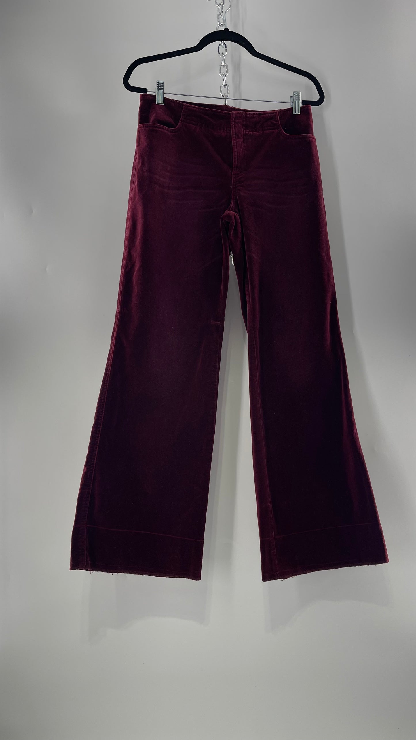 Vintage 90s Express Wine Toned Burgundy Velvet Low Rise Kickflares (7/8)