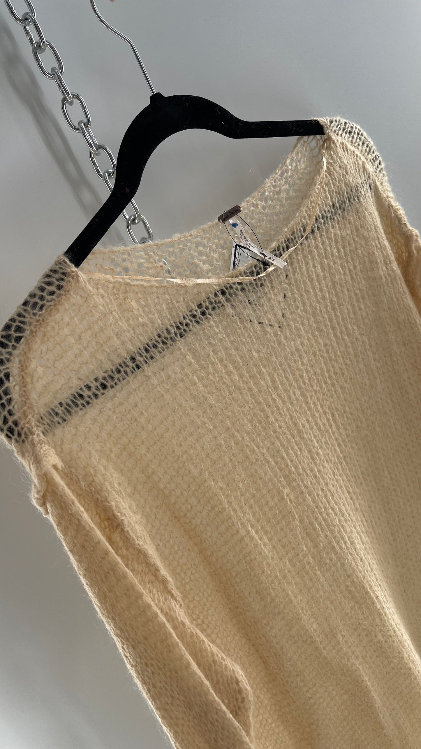 Free People Tan/Light Apricot Open Knit 27% Mohair Sweater (Medium)