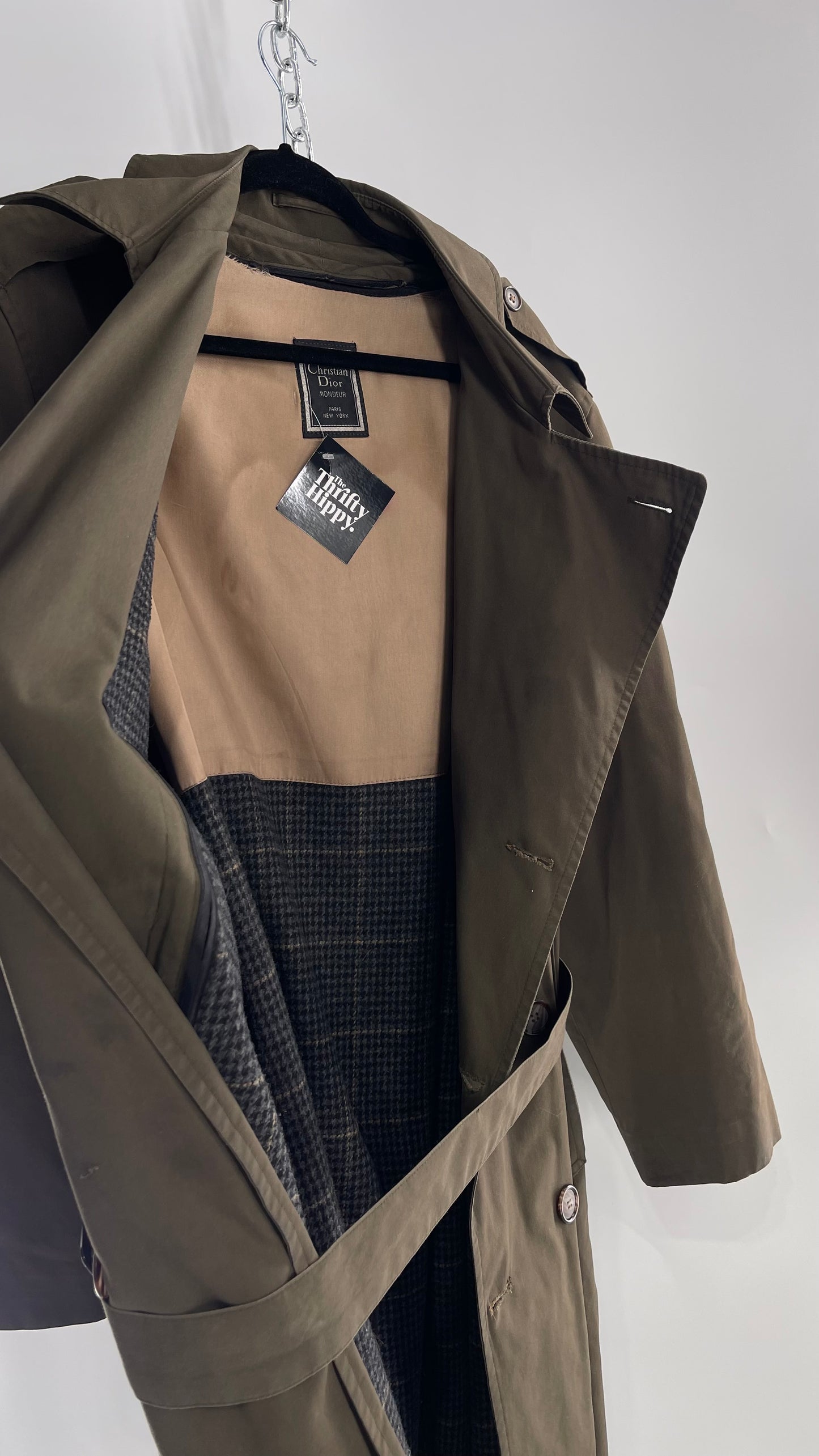 Vintage Christian Dior Olive Green Trench Coat (42L)