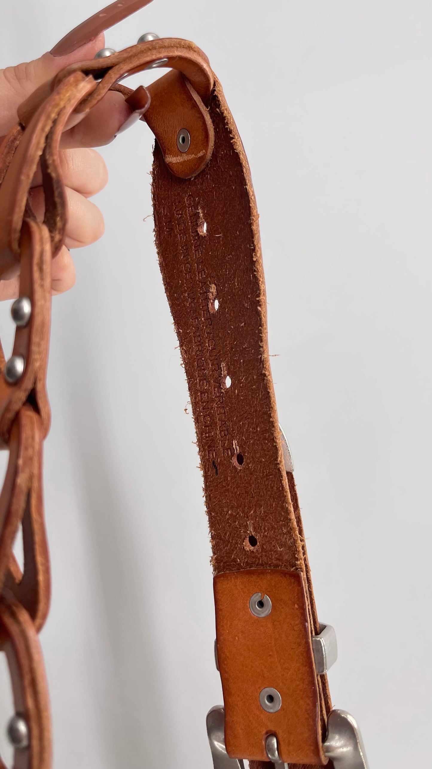 Free People Leather Link Belt with Western Buckle and Silver Studs (S/M)