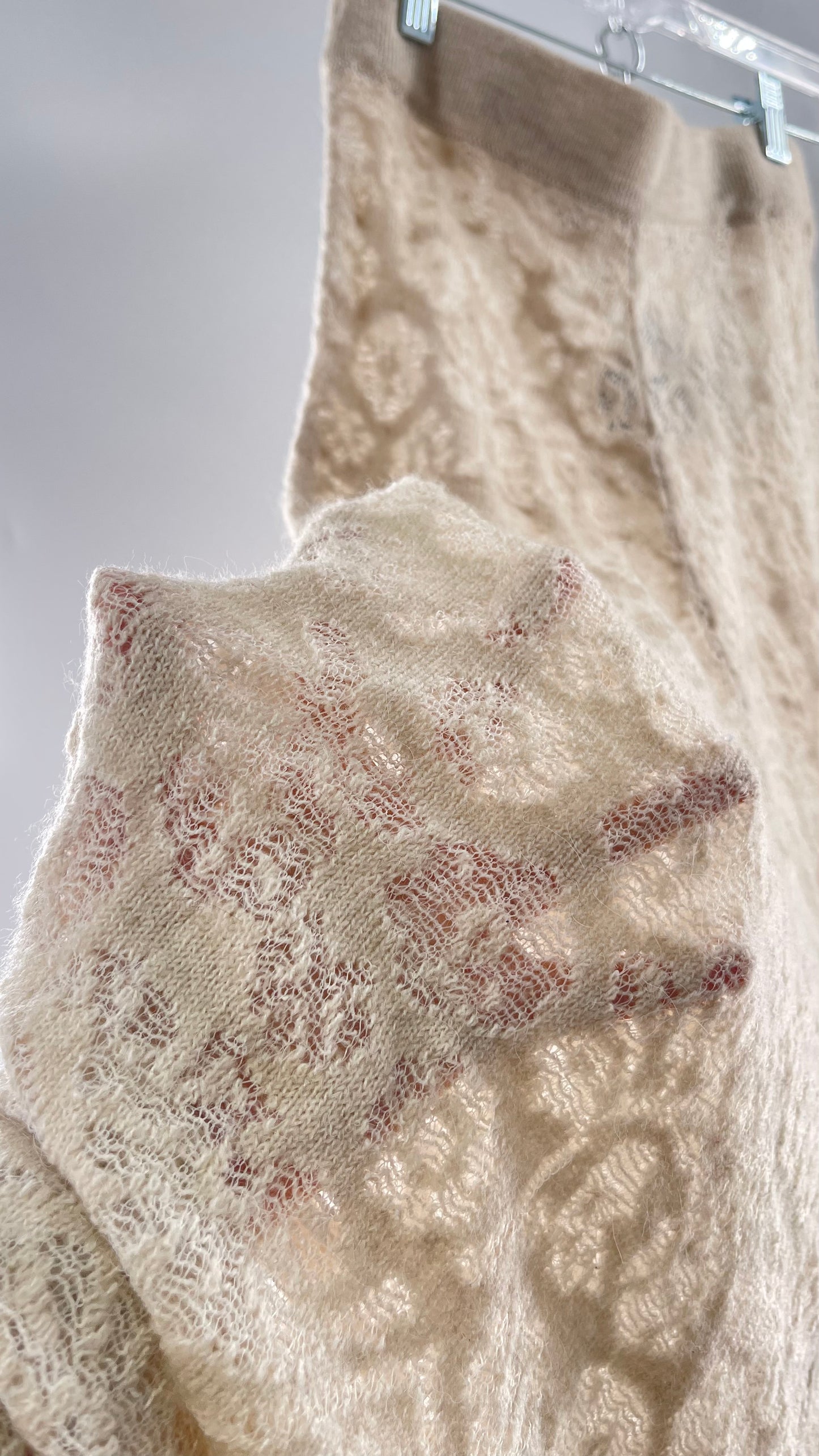 ZARA Open Knit Patterned Slightly Translucent Oatmeal Skirt (Small)