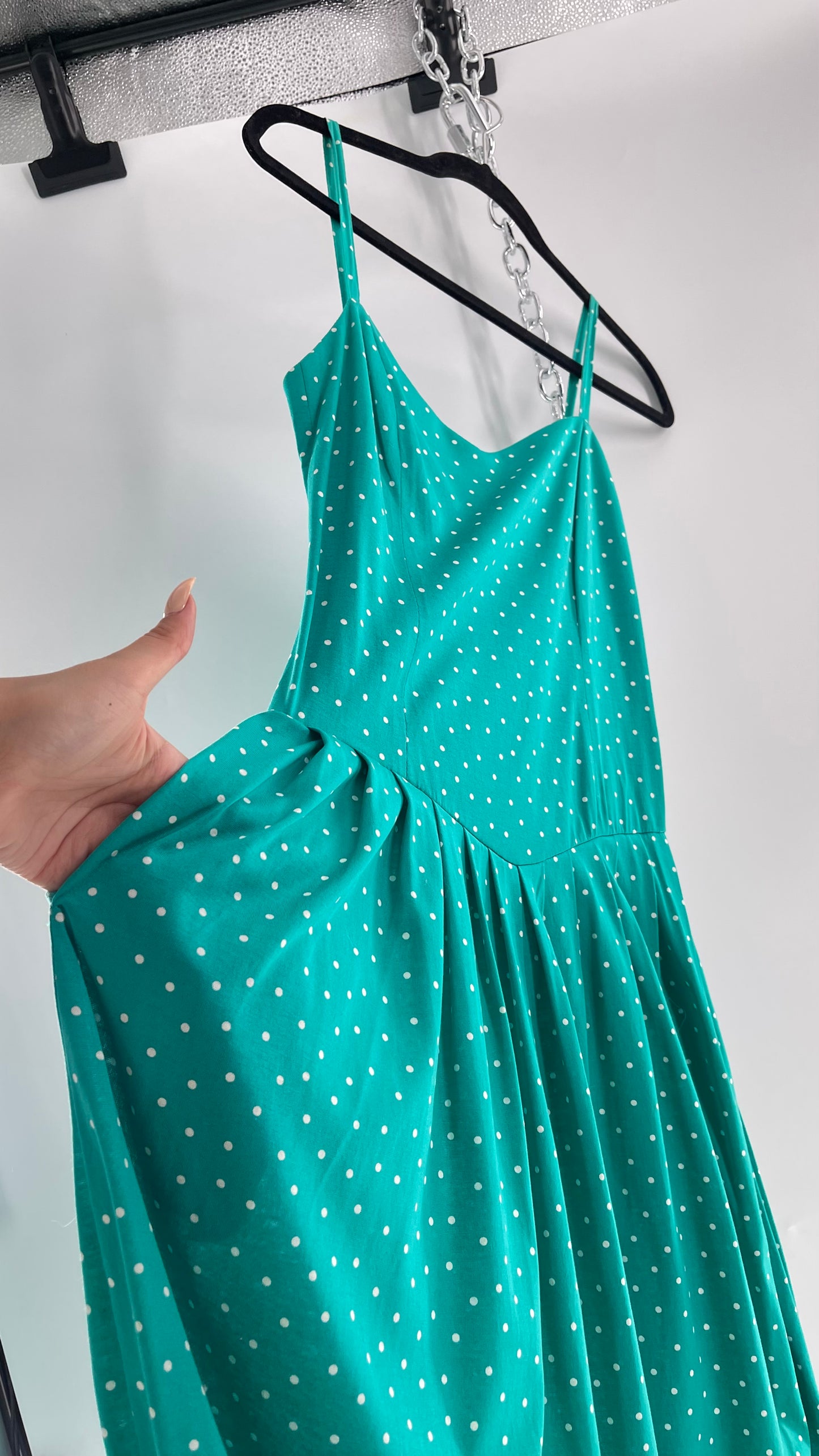 Vintage Laura Ashley Teal Polka Dot (8)