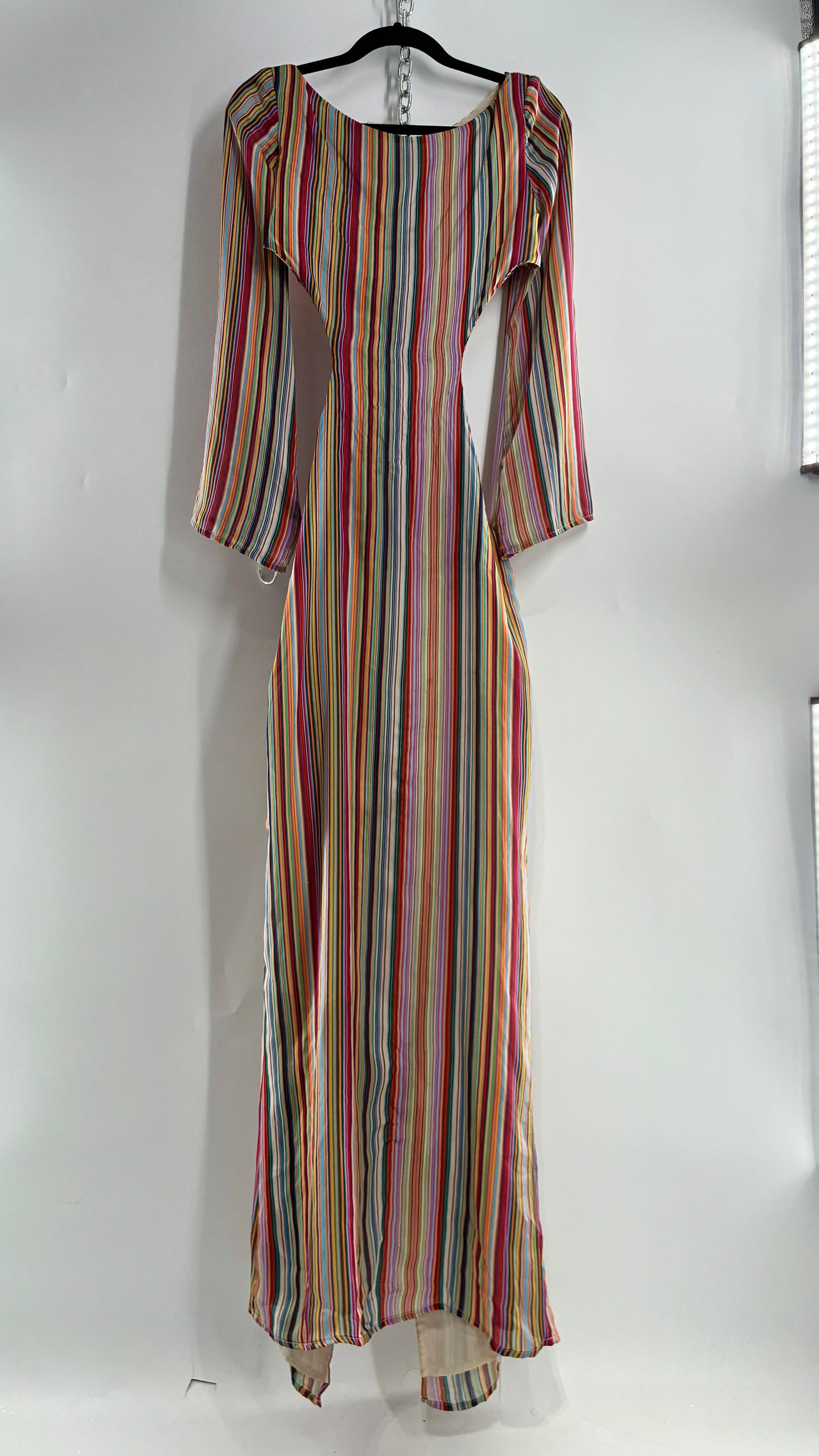 WINTERMUSE Daphne Multicolored Striped Silky Backless Cutout Dress (4)