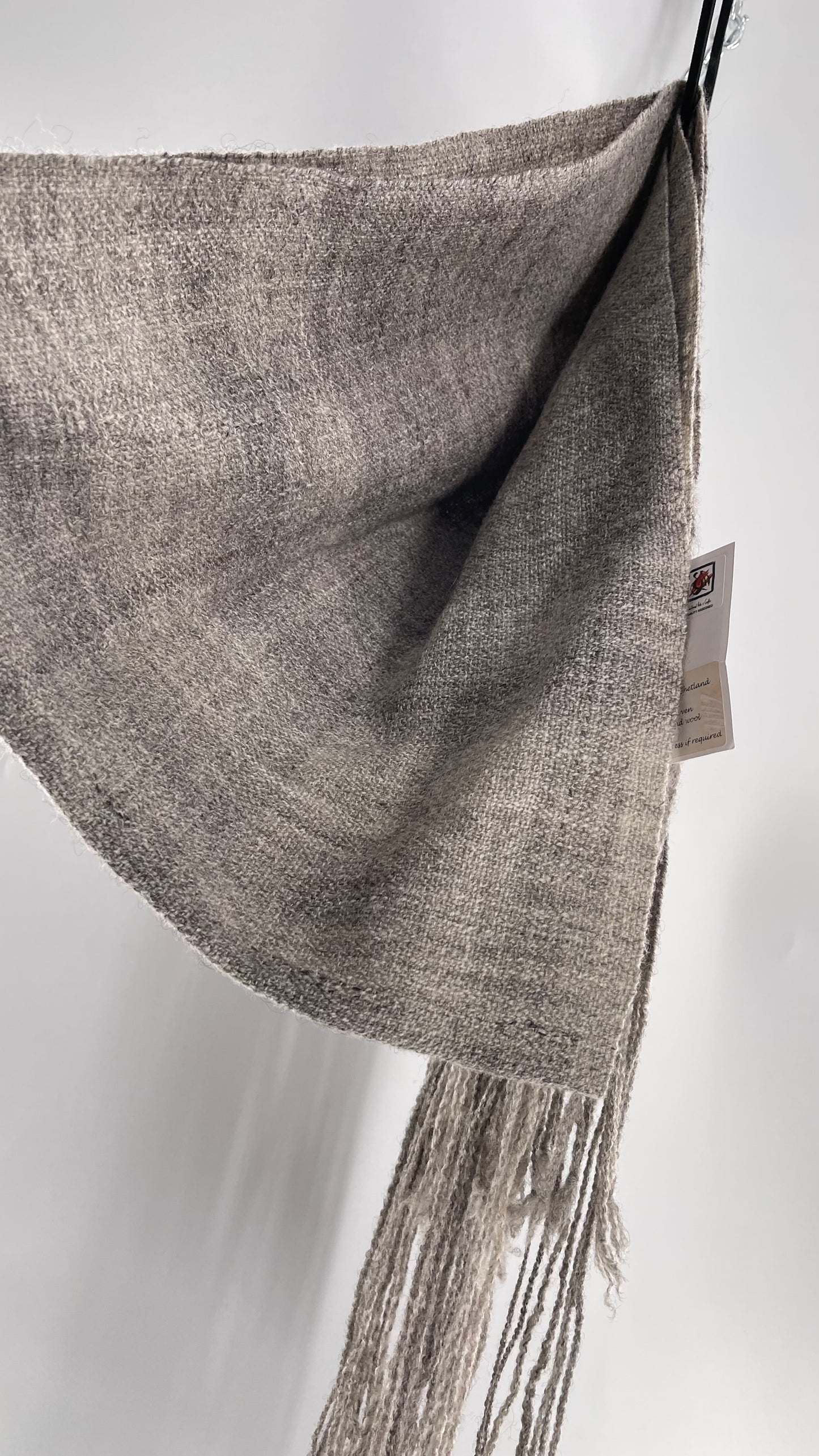 JuSt Shetland Handspun + Handwoven Shetland Yarn Julia Downing Nordus, Scousburgh Grey Woven Scarf