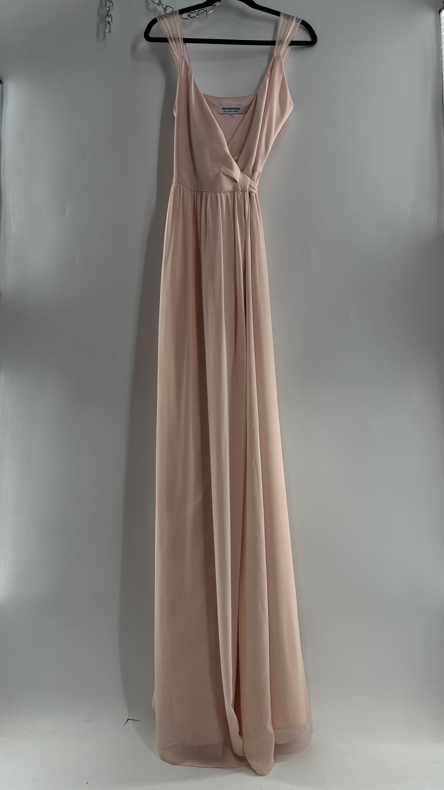 CEREMONY Joanna August Ballet Slipper Pink Vented Gown with Tied Waist (Small)