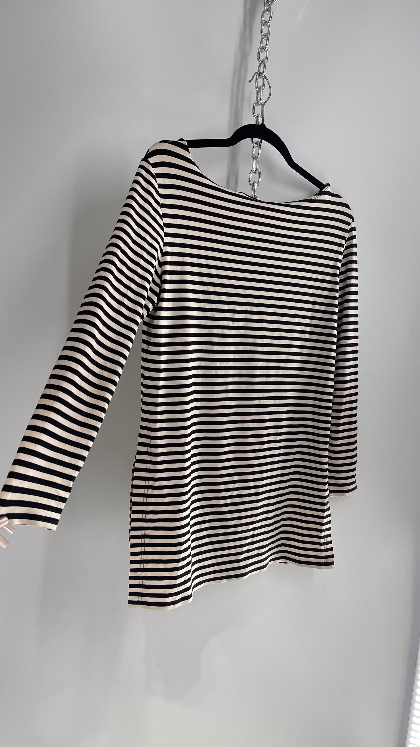 Vintage Striped Black and White Long Sleeve (90% Acetate) (M/L)