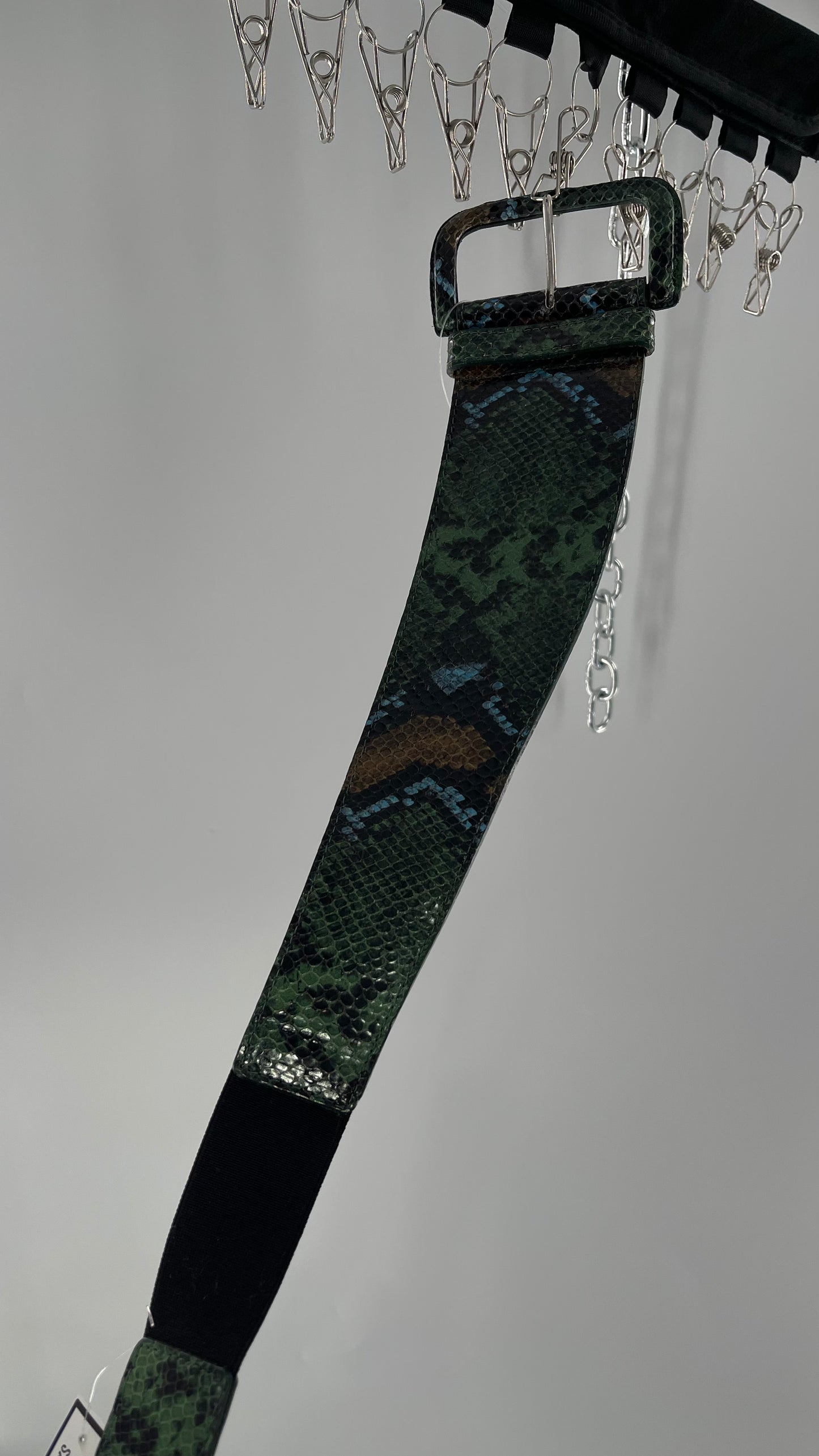 Streets Ahead Green/Blue/Tan Snakeskin Waist Belt with Exaggerated Buckle (XS)