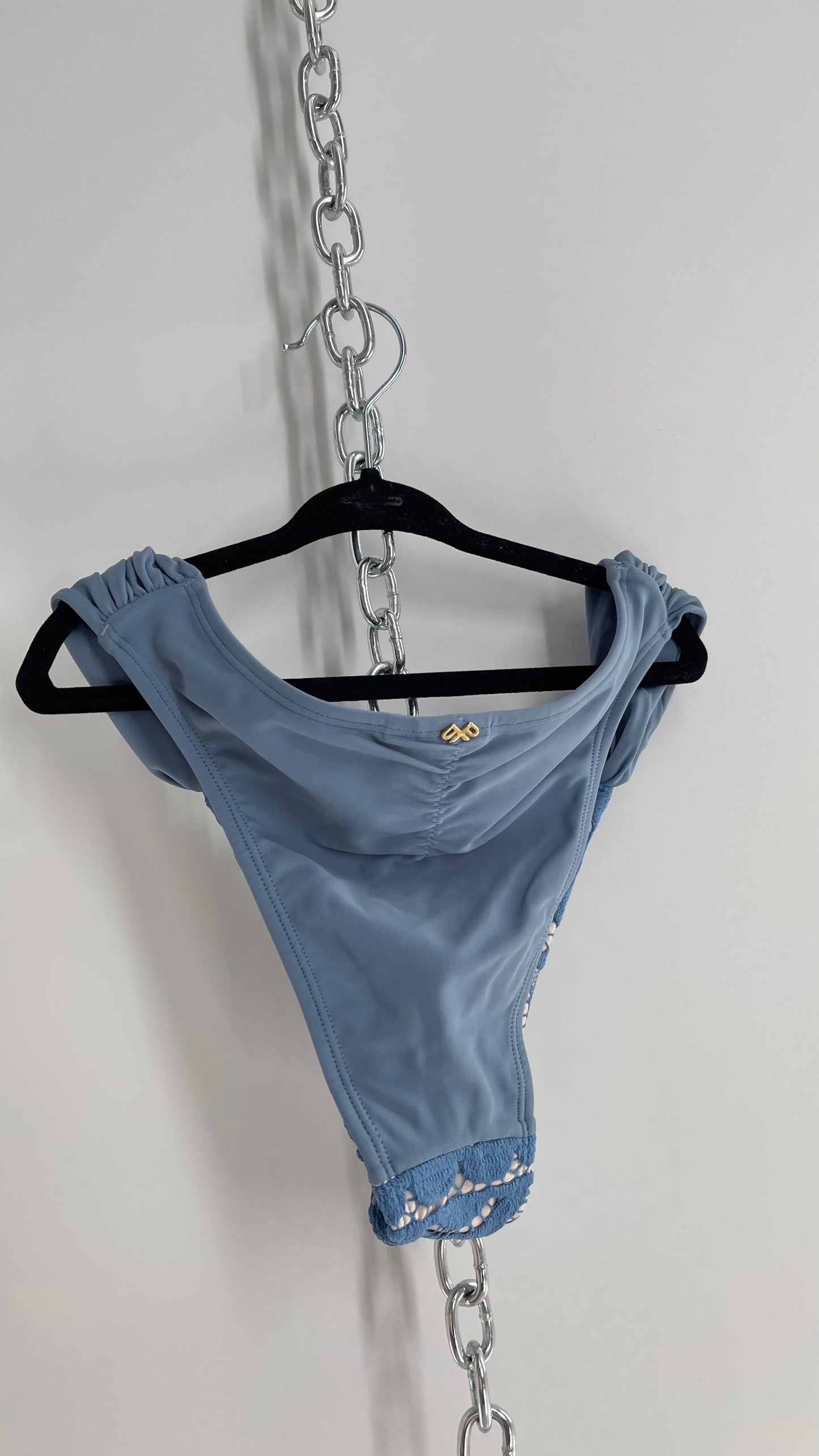 PILYQ Powder Blue Cheeky Bikini Bottom with Lace and Draping Straps NWOT (Small)