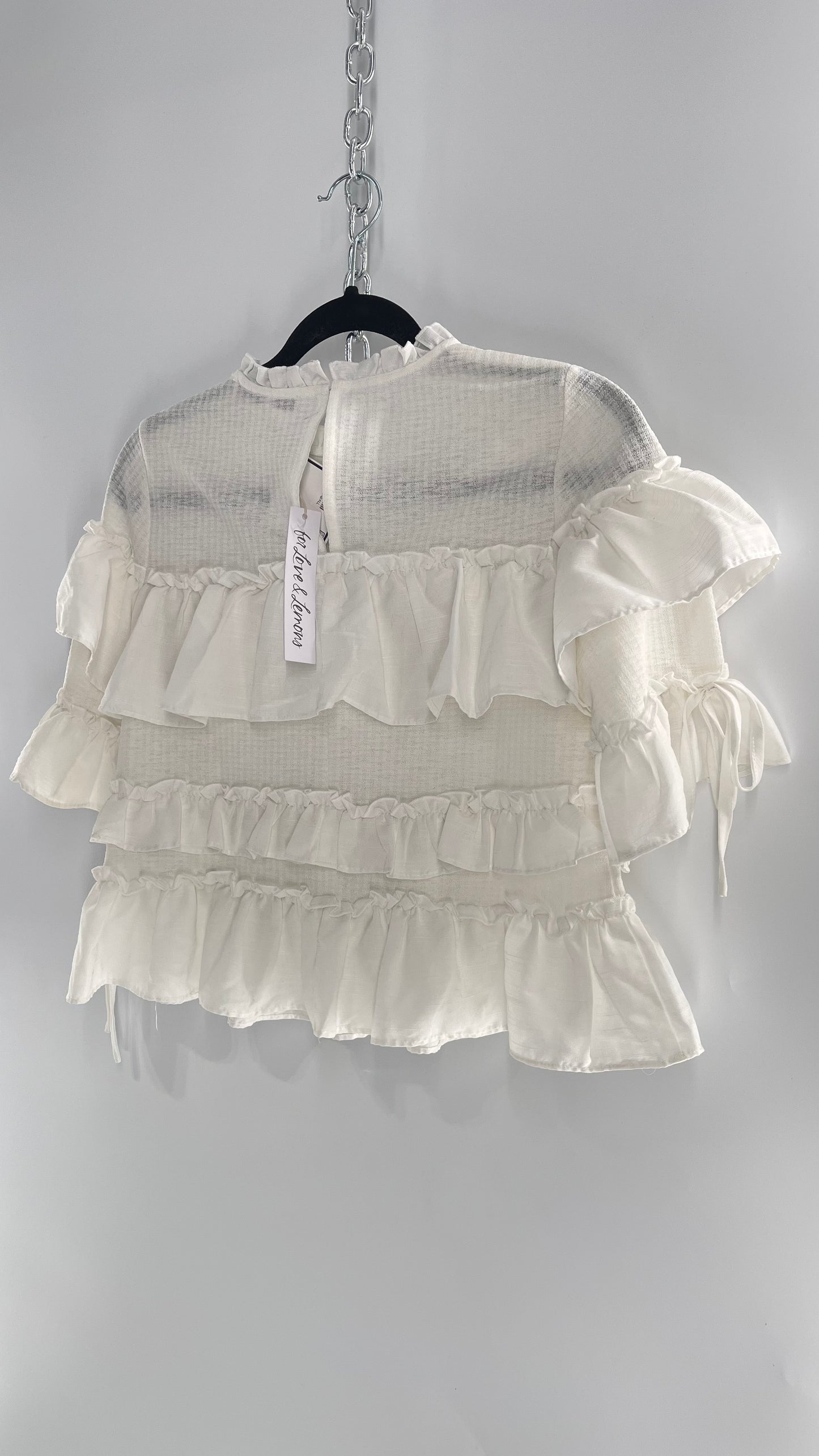 For Love and Lemons English Factory White Ruffle Cloud Blouse with Tags Attached (XS)