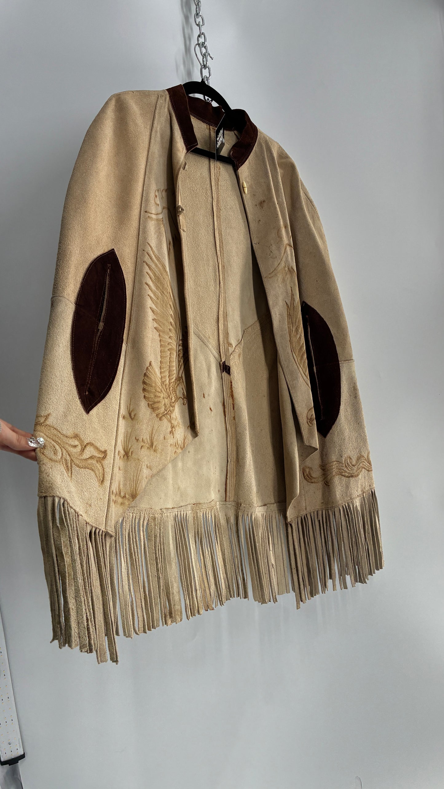 Vintage Animal Hide Engraved Poncho OverCoat (C)(One Size)