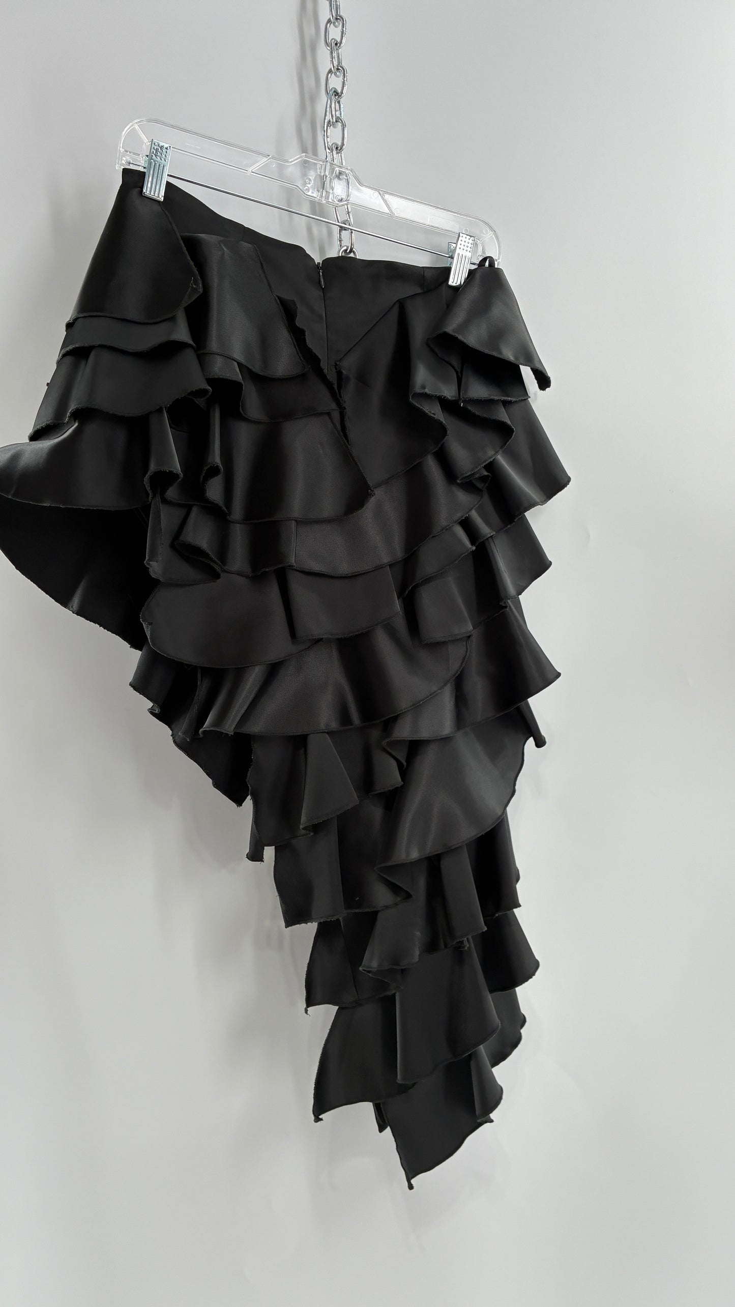 Deadstock Rare 1990s Vintage FRILLY LILLY Black Ruffled Asymmetric Skirt (8)