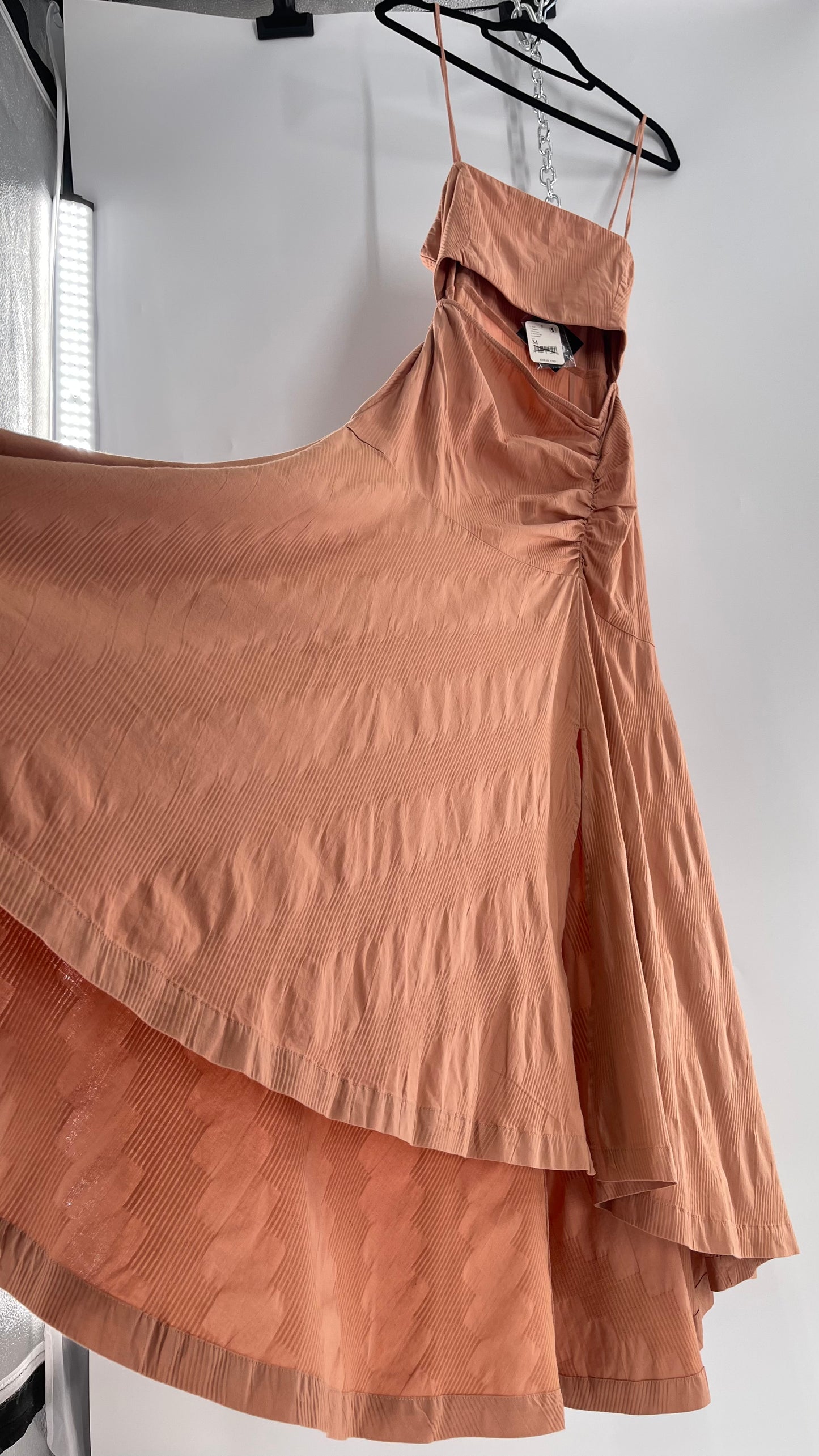 Free People Terracotta/ Smoky Pink Maxi Dress with Exposed Midriff, Waist Bow, and Side Slit with Tags Attached  (M)