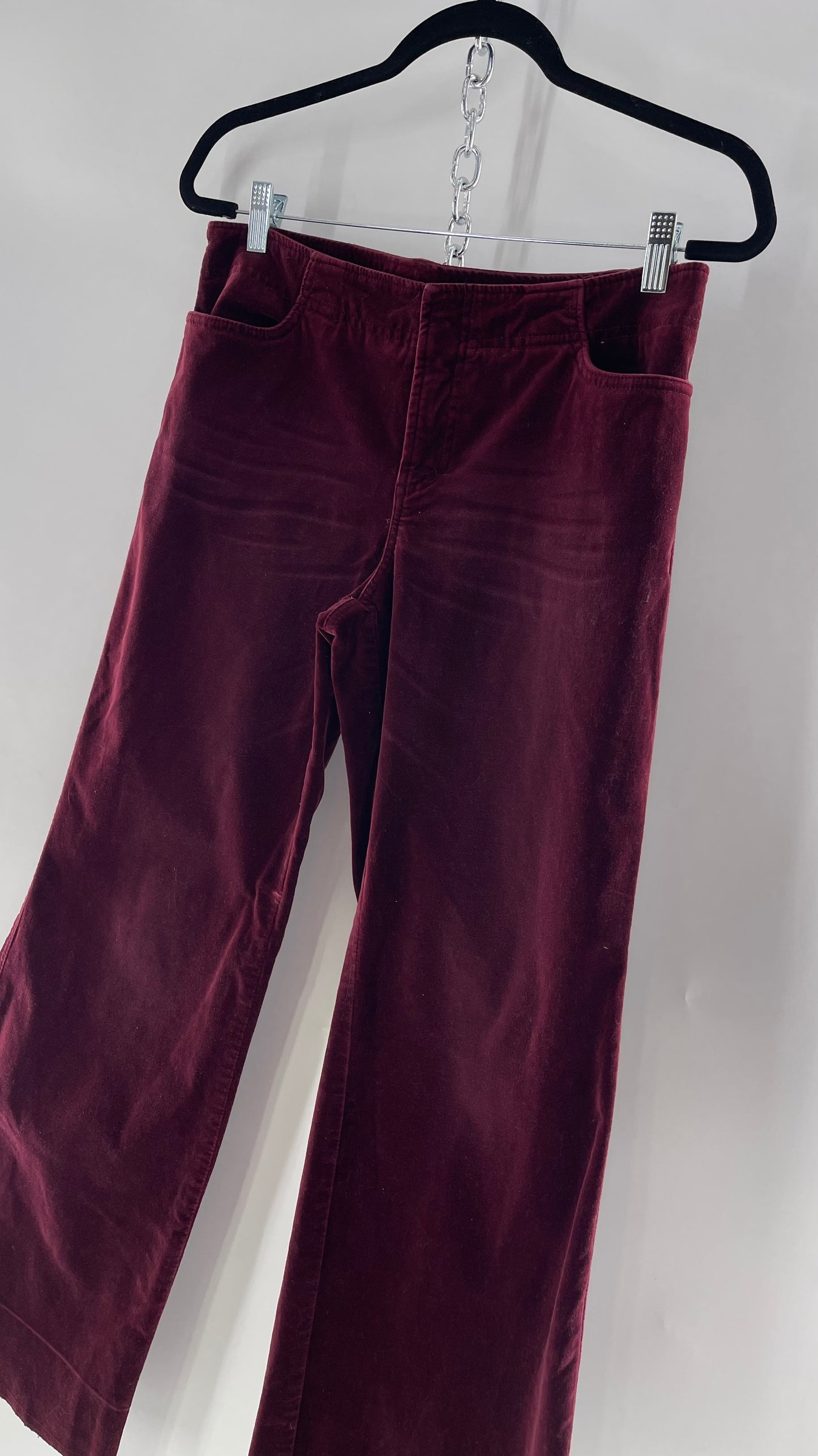 Vintage 90s Express Wine Toned Burgundy Velvet Low Rise Kickflares (7/8)