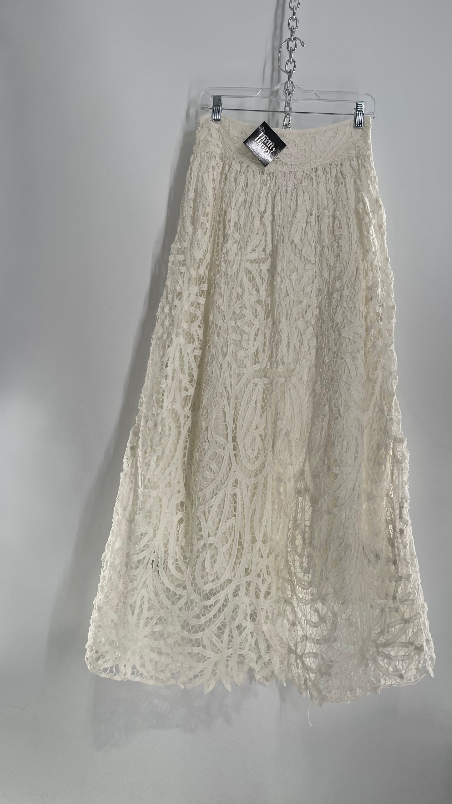 Free People White Lace Full Length Skirt (XS)