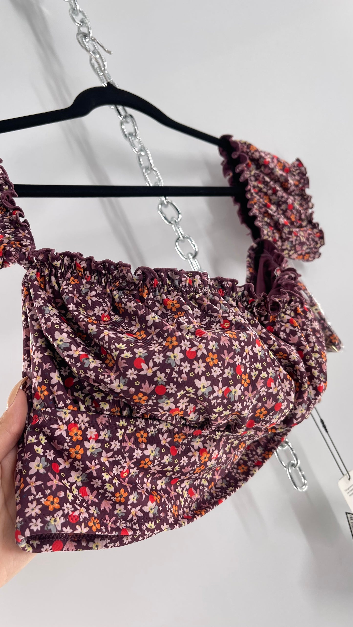 Free People Sanctuary Swim Purple Floral Milkmaid Bust Crop (XL)