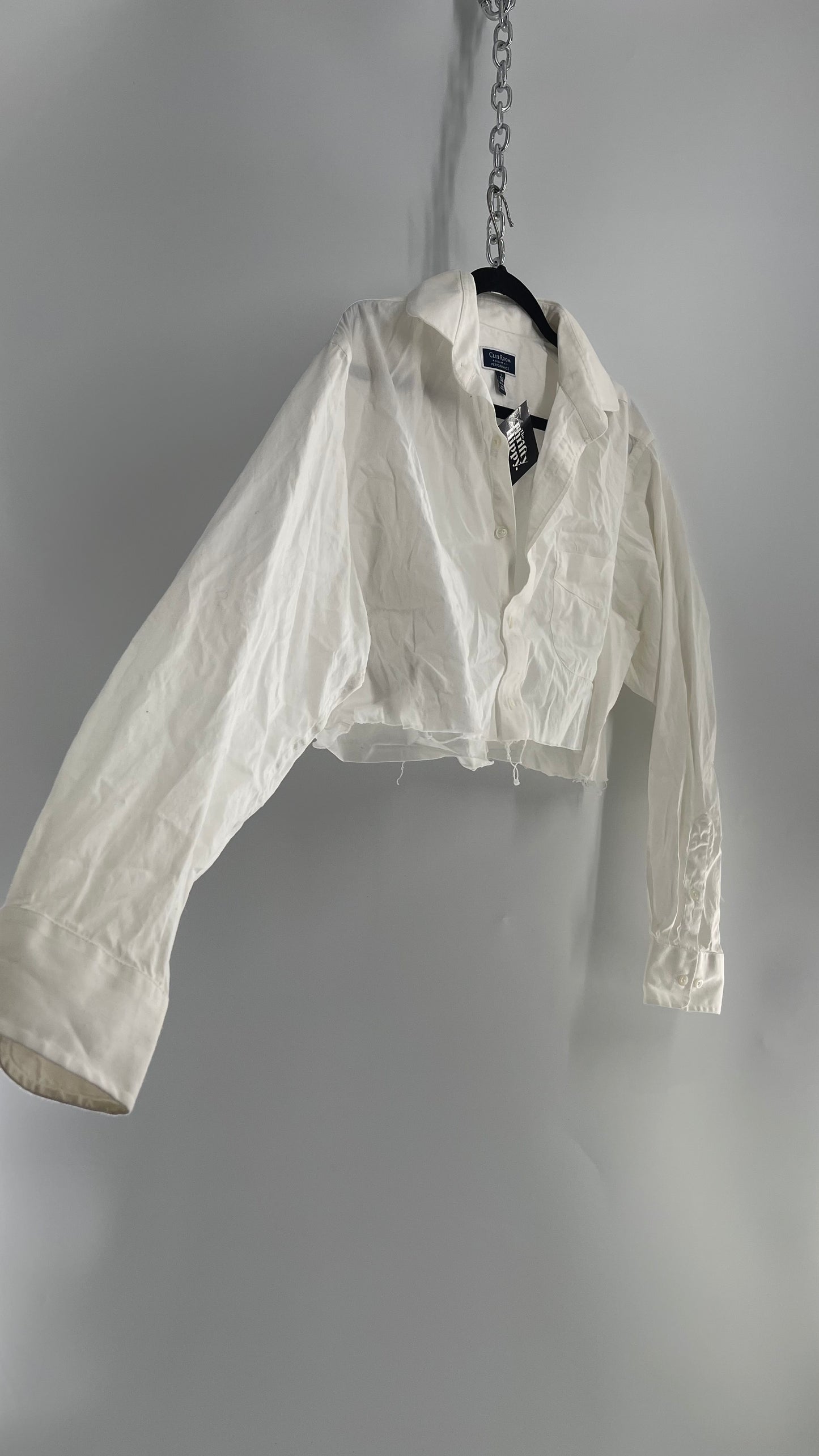 Club Room Distressed Worn Cropped Button Up (Large)