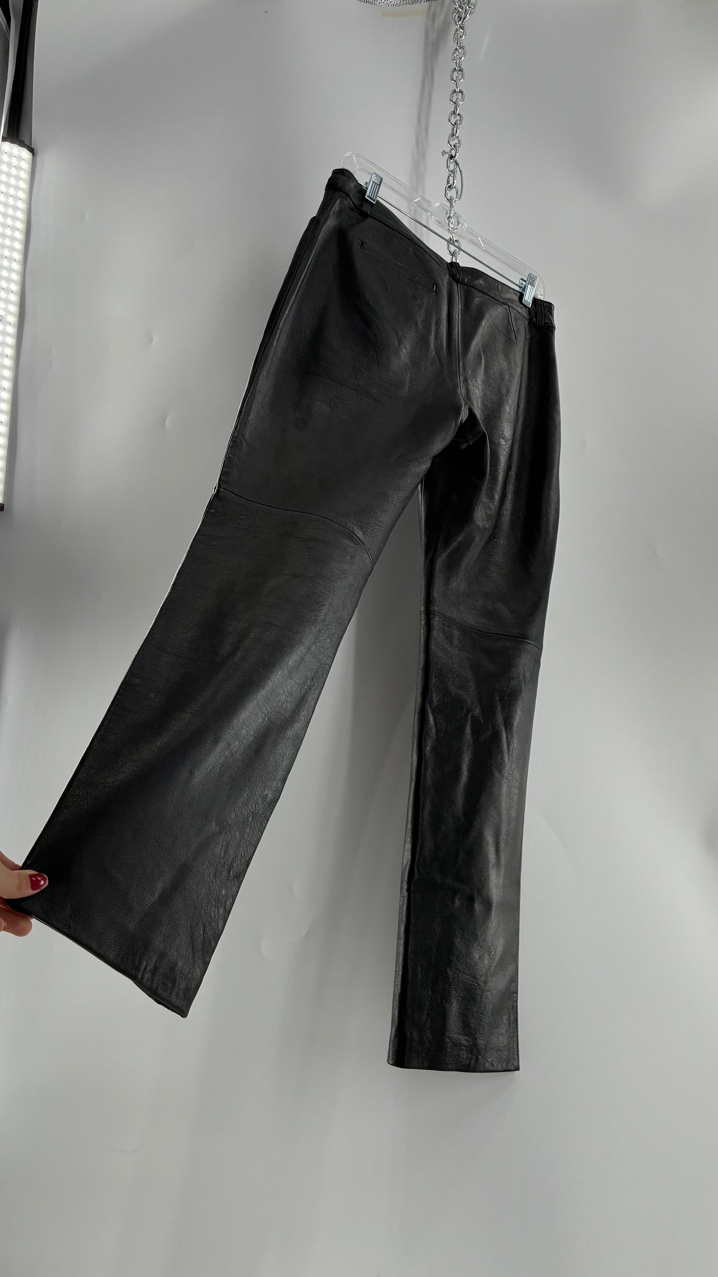 Vintage INC Black Soft Genuine Leather Side Closure Pants (6)