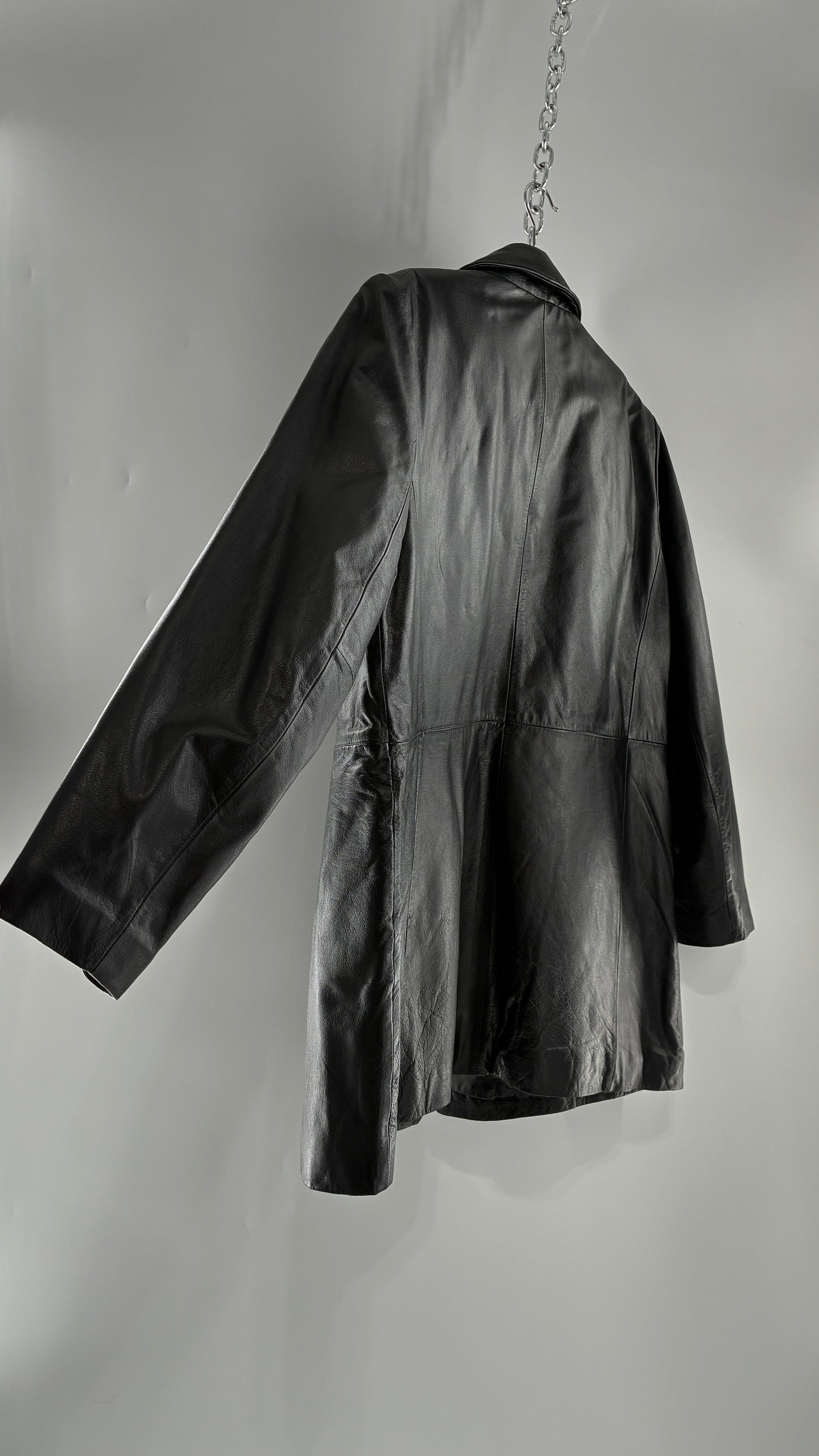 Vintage KATHY IRELAND Black Leather Jacket with Quilted Lining (Large)