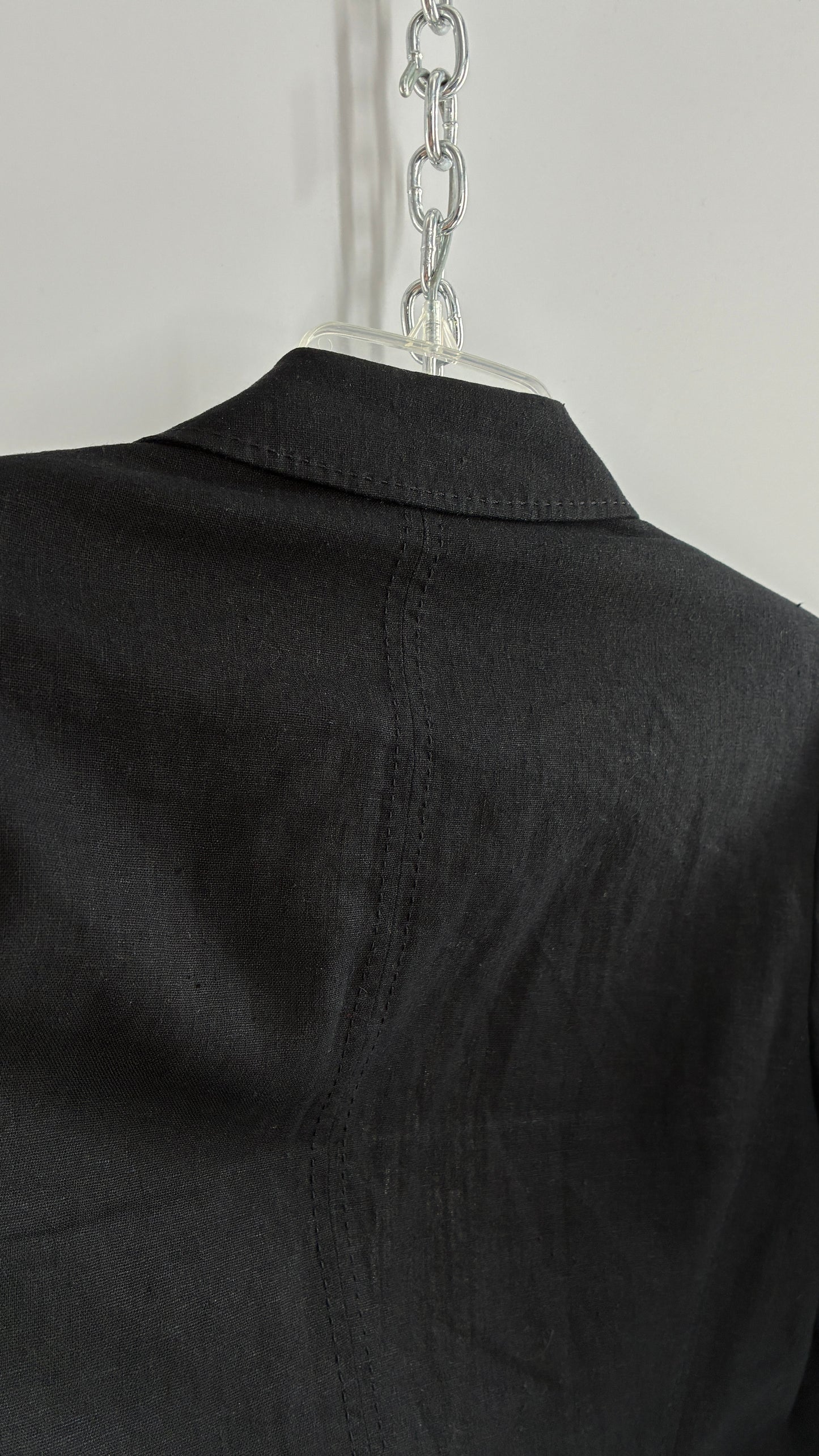 Vintage MARKS & SPENCER Suit Set with Black Linen Blend Blazer and Upcycled Mini Skirt with Corset Backing (14/M)