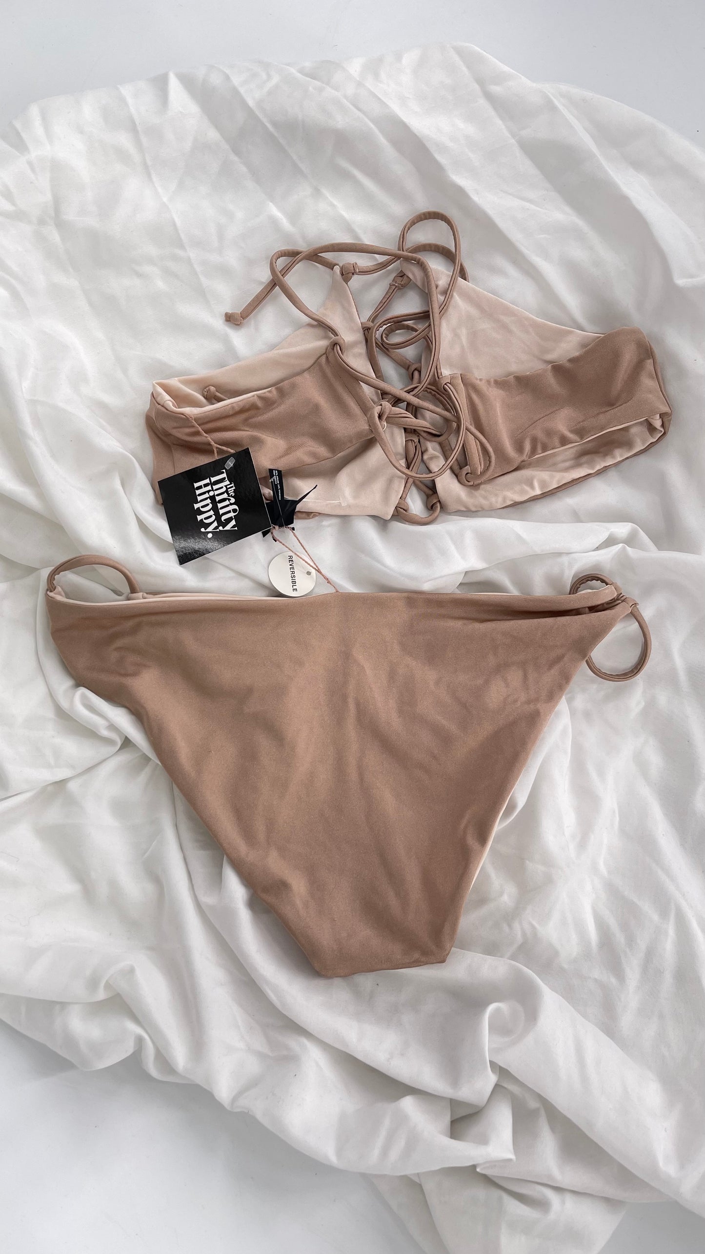 PACSUN LA Hearts Reversible Tan/Beige Swim Set with Tag (Large)