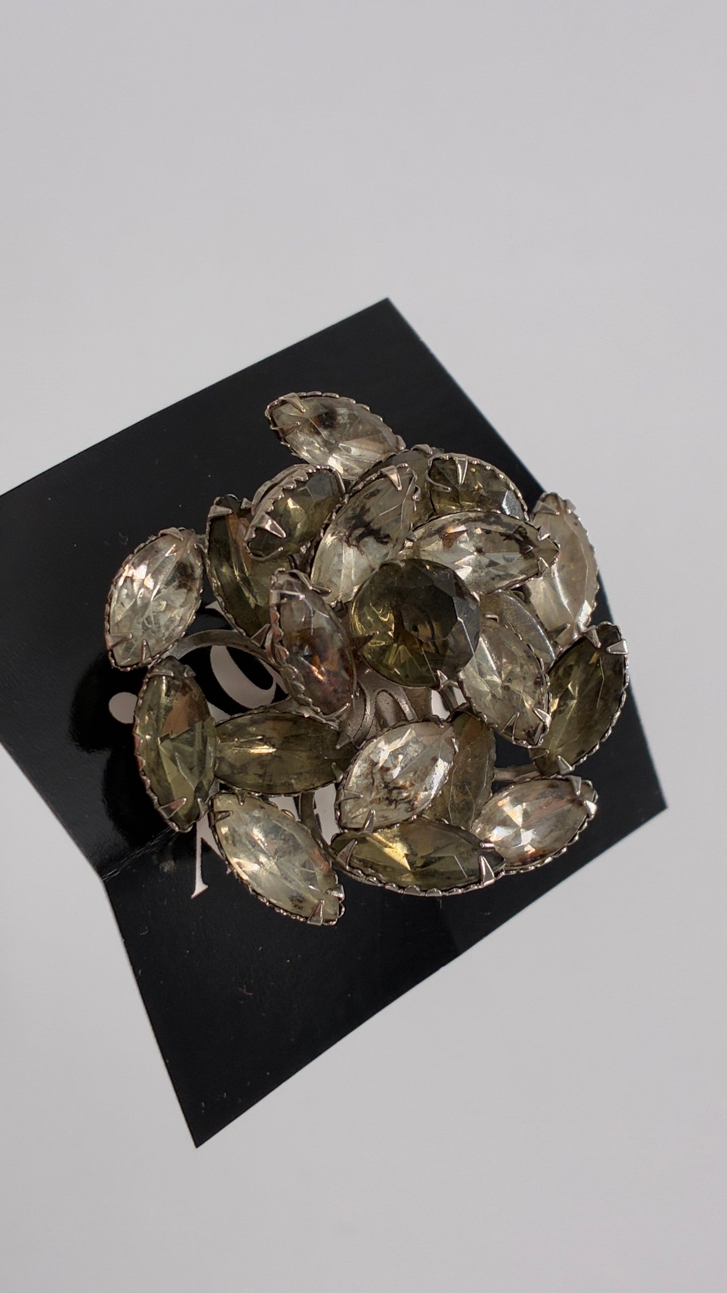 Vintage Smoky Grey Tones Marquise Cut Gemstone Brooch Pin