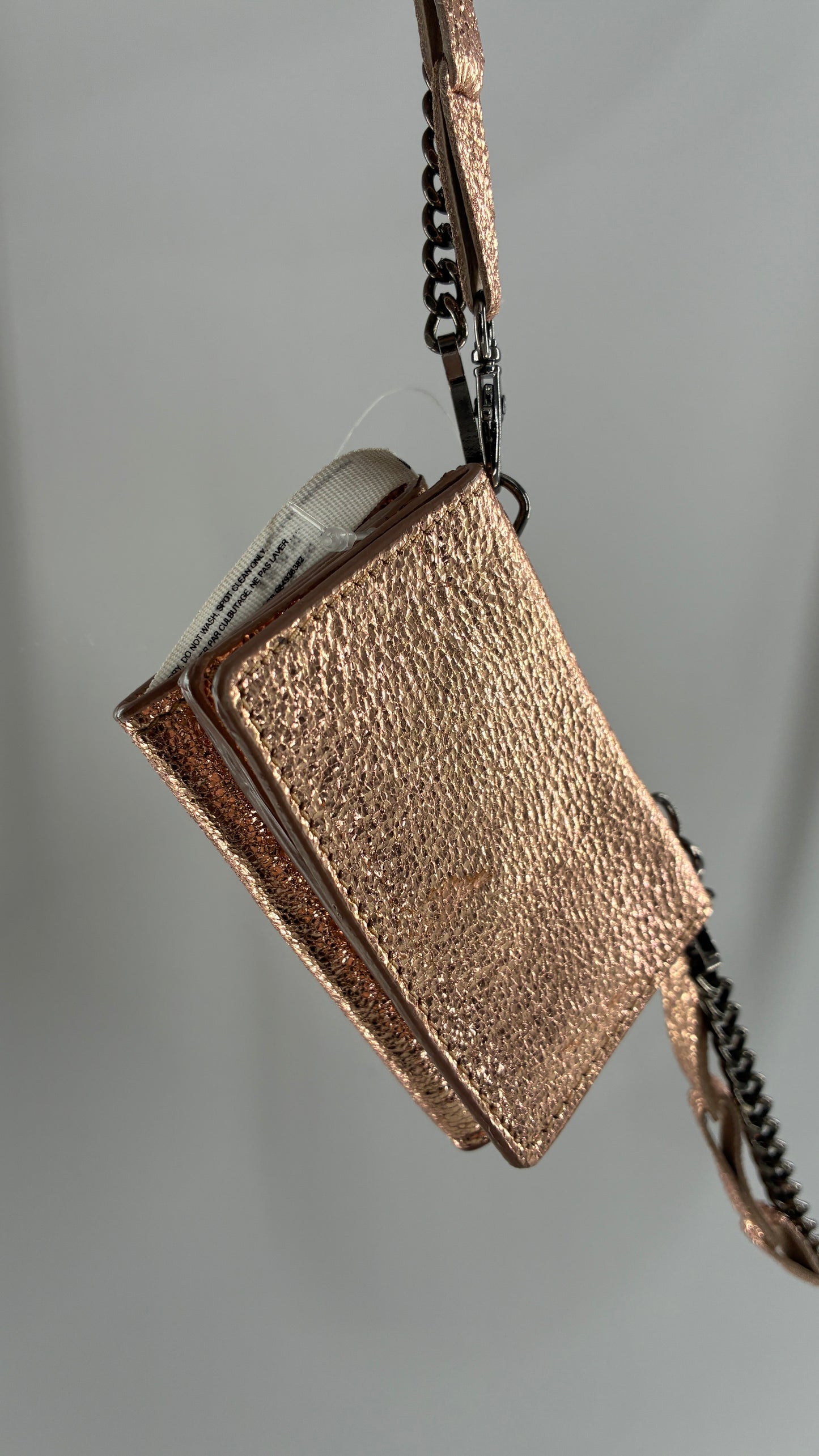 Free People Rose Gold Metallic Goat Leather Wallet with Leather and Chain Straps