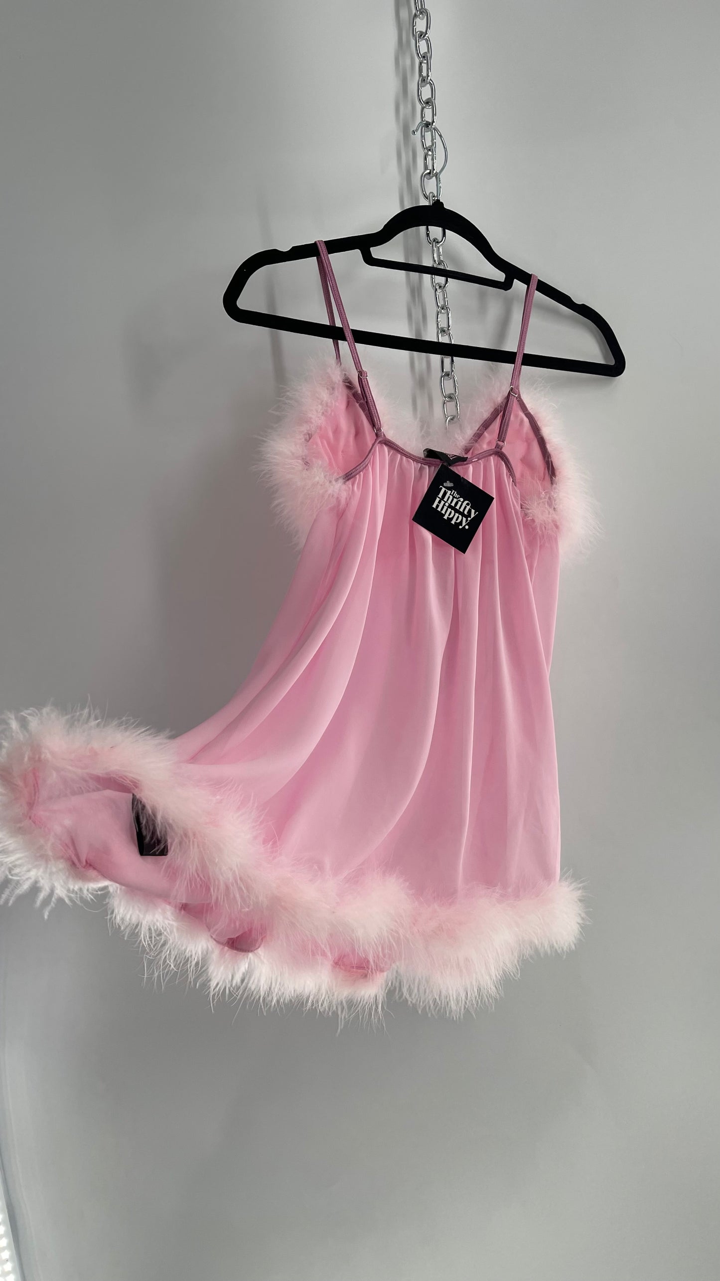 TRICKZ N TREATZ Pink Ostrich Feather Babydoll Slip (Medium)