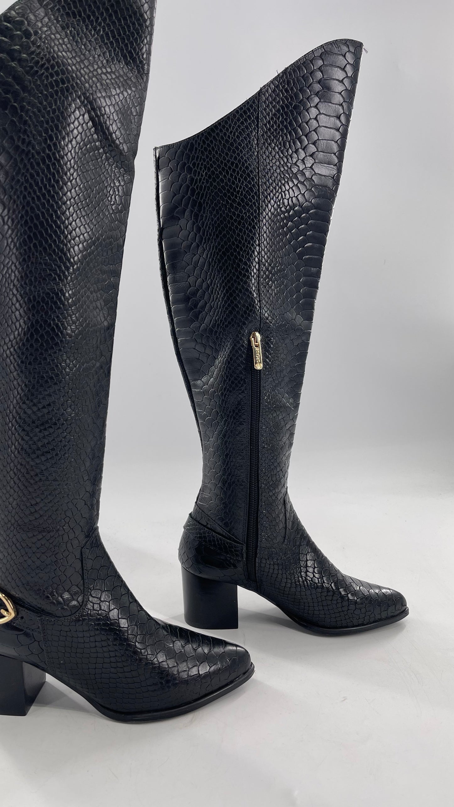 ORCADE Genuine Brazilian Leather Crocodile Embossed/Textured Knee High Boots (5)