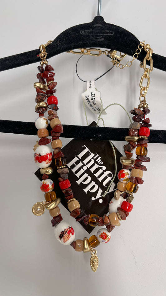 Free People Brown/Orange Beaded Necklace