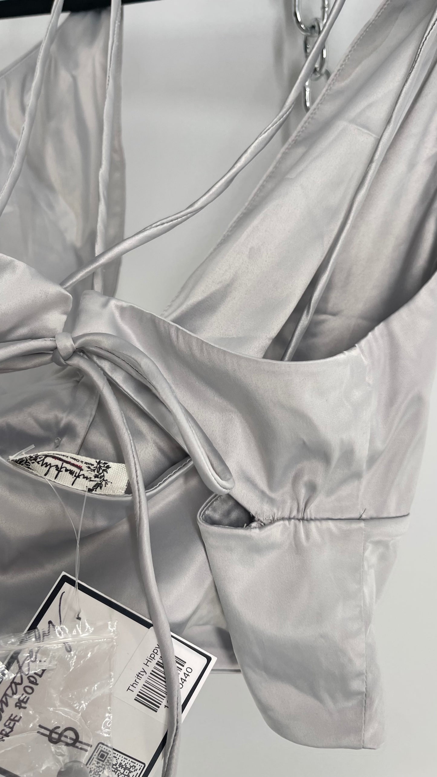 Free People Silver Satin Button Front Halter (XL)