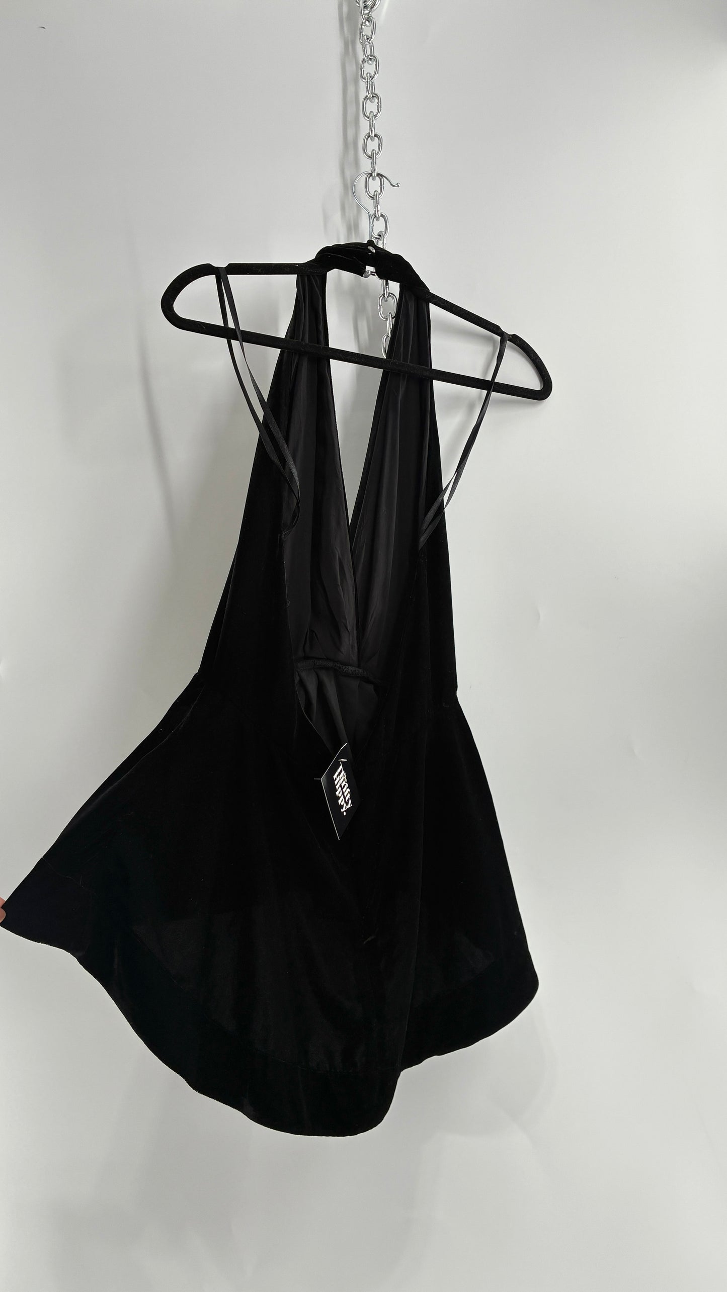 Free People Black Velvet Backless Halter (Small)